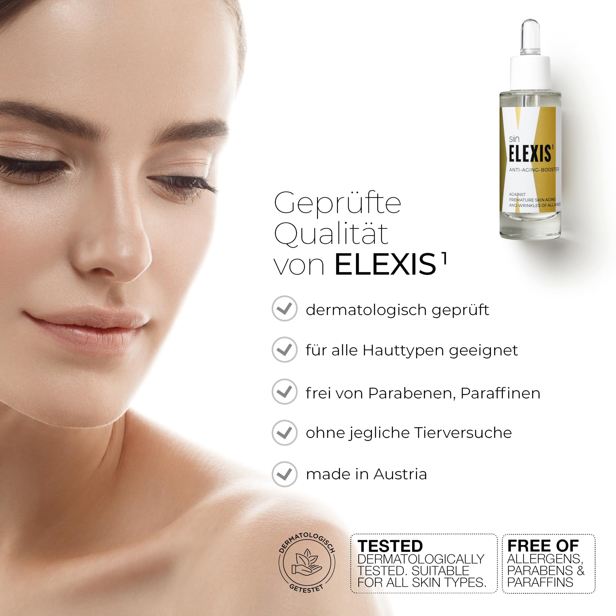 siin ELEXIS Premium ANTI-AGING SERUM - Hochleistungsserum gegen Falten aller Art - Anti-Falten Creme reduziert Faltenvolumen und Faltentiefe - glättet & strafft - Argireline, Edelweiss, Hyaluron