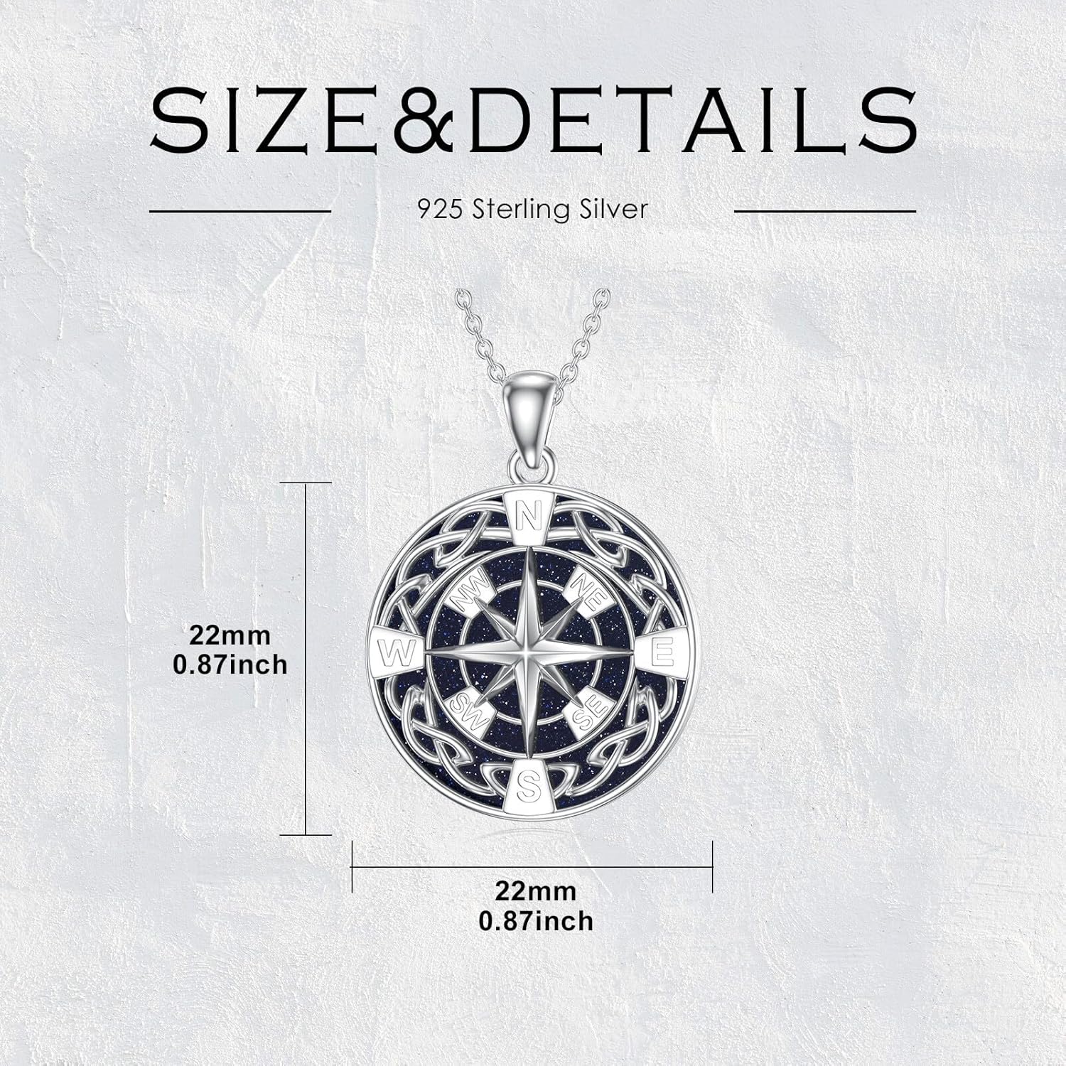 Natural Blue Sandstone Compass Pendant Necklace for Women 925 Sterling Silver Genuine Blue Sandstone Jewelry Gifts for Her - Image 6