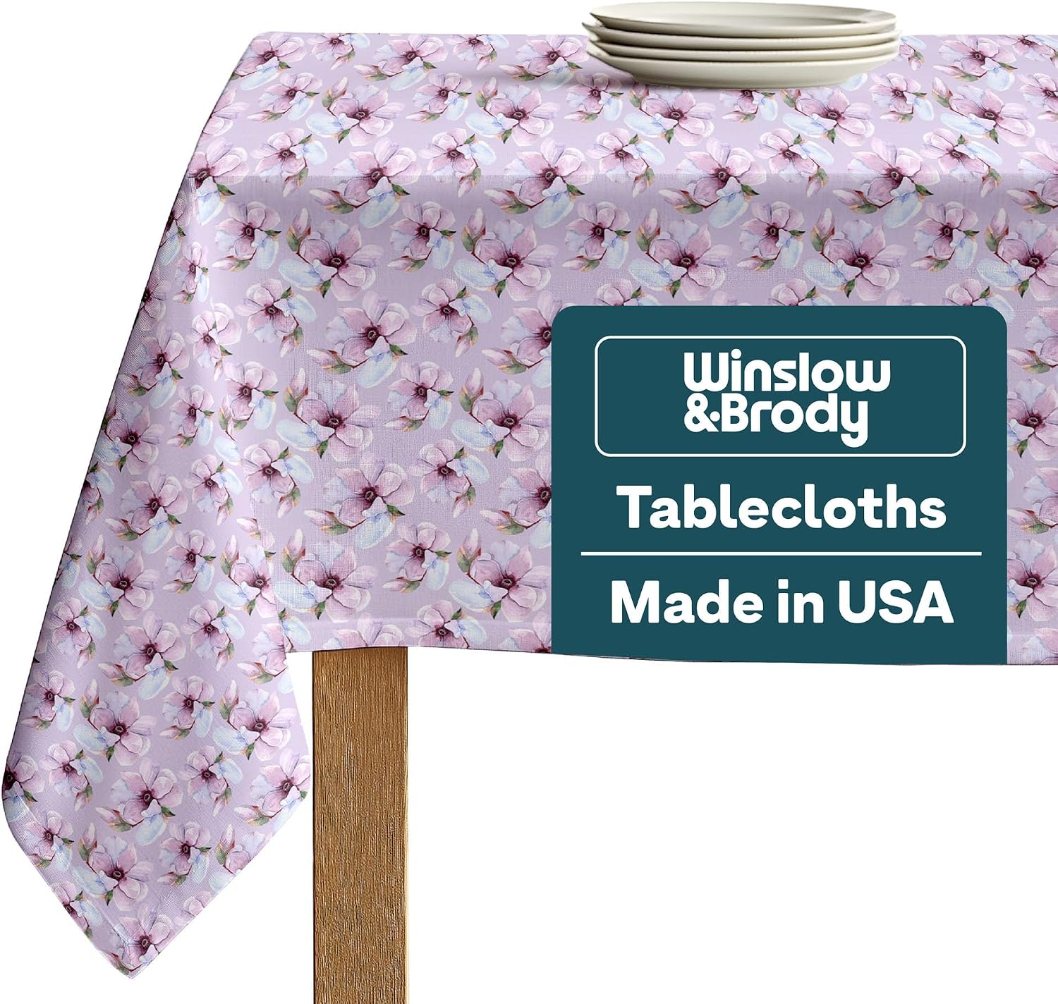 Winslow & Brody Spring Tablecloth | Made in America Linen Table Cloths | Scratch, Stain & Wrinkle Resistant | Floral Tablecloth Kitchen Decor | Brush of Purple Stroke - 60" x 120" Rectangular