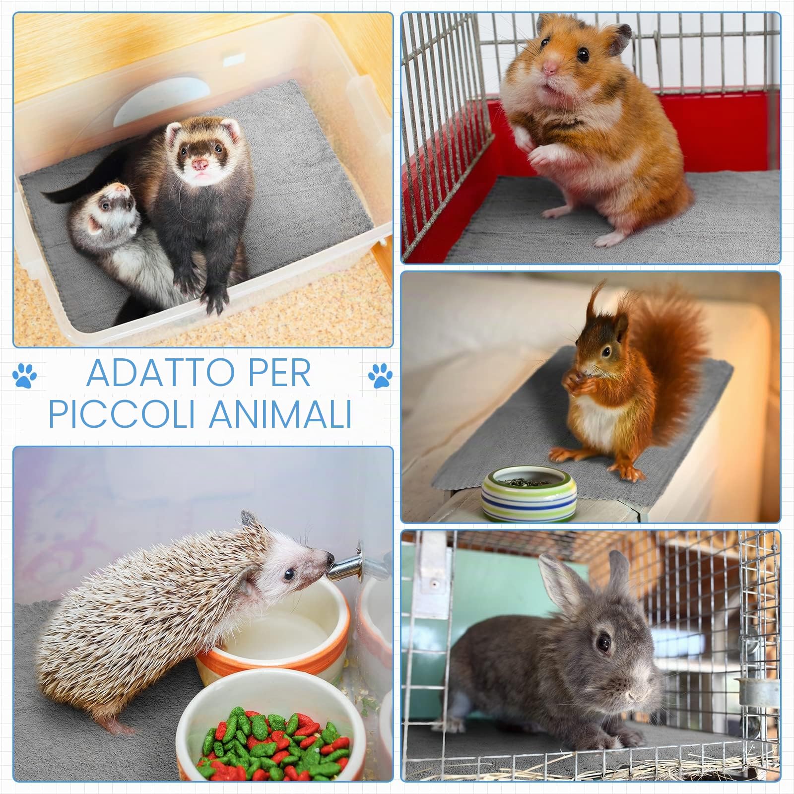 Panelee 10 Tappetini Assorbenti Impermeabili per Pipì di Piccoli Animali Tappeto per Gabbia Porcellini d'India Traversine Lavabili per Dormire Fodera per Coniglio Cavie (Grigio, 35 x 22 Pollici)