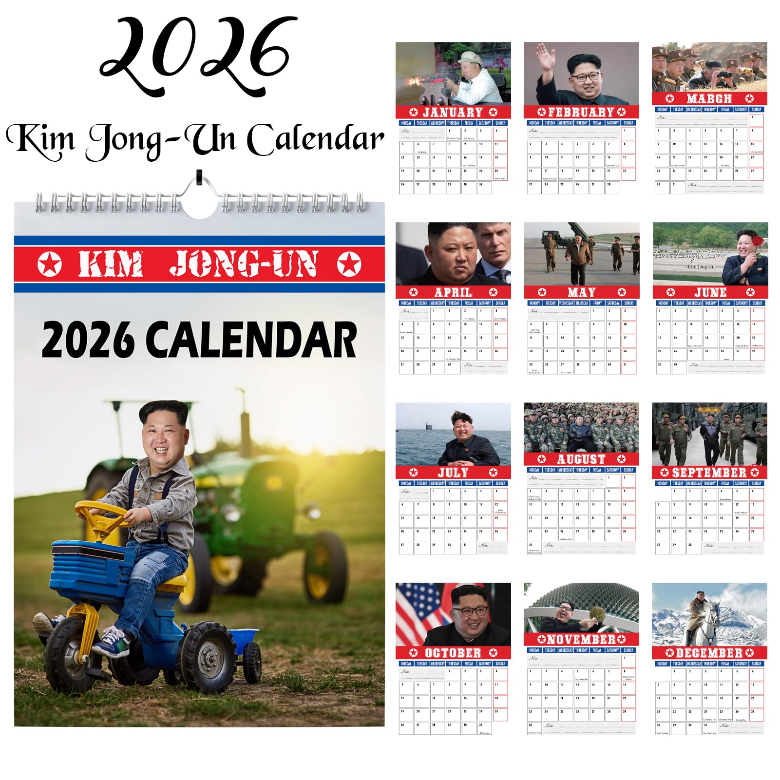 The Calendar King - Kim Jong-Un - 2026 Wall Calendar - Funny