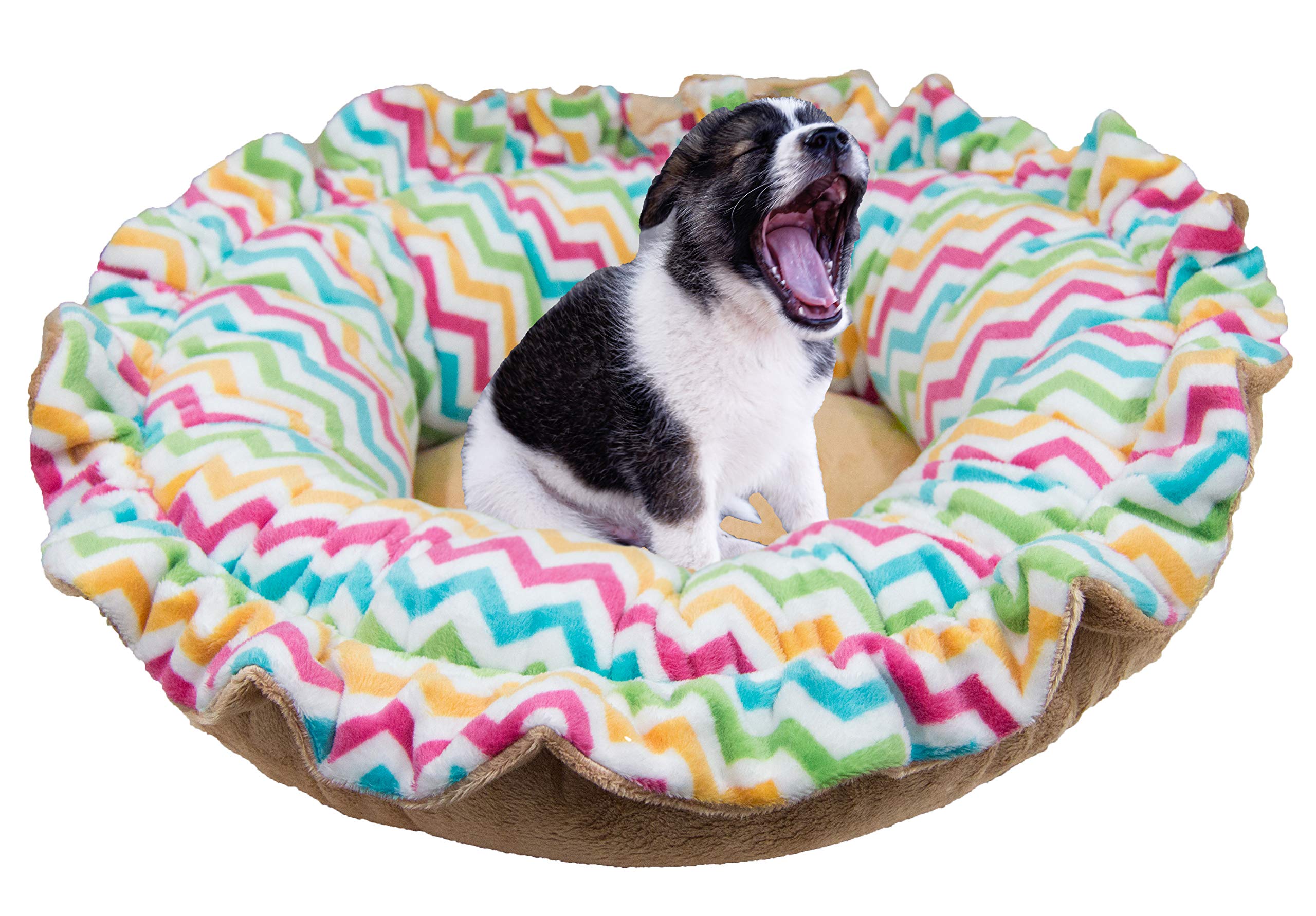 Bessie and Barnie Ultra Plush Ocean Wave/Divine Caramel Deluxe Luxury Dog/Pet Lily Pod Bed Machine Washable