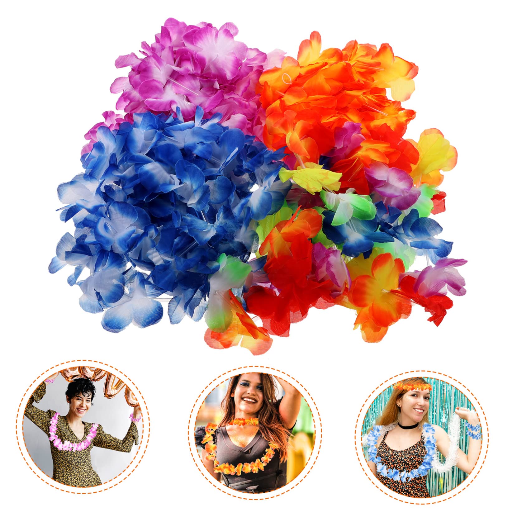 ibasenice 3 Juegos Leus Hawaianos Collar De Flores Diademas Pulseras Hawai Leis Collar Guirnaldas Hawaianas Hawai Flores Decoraciones Artificial Adorno Hawaiano Niño Pétalo Combinación Paño