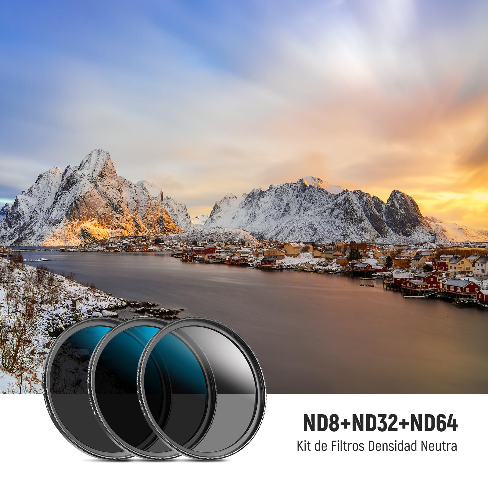 NEEWER 67mm ND Filter Set, ND8/32/64 (3/5/6 Stops) Multicapa Densidad Neutra Objetivos Filtro Cámara Camera Lens Filter Accesorios Fotografía con Estuche & Paño Limpieza, 3 Packs