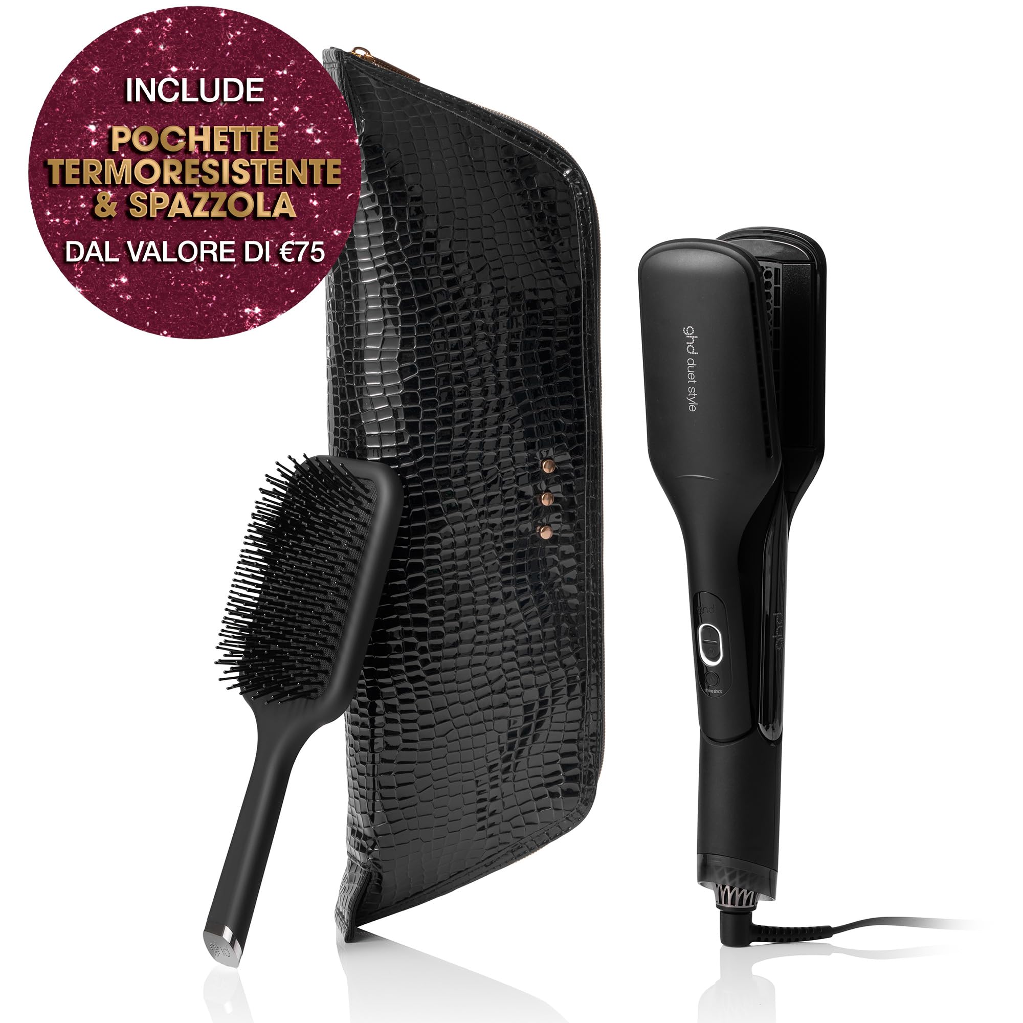 ghd Set Regalo Duet Style, Include Piastra Asciugacapelli 2-in-1, Spazzola Districante Paddle Brush e Custodia Termoresistente, Asciuga e Liscia allo Stesso Tempo, Senza Danni da Calore