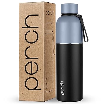 Perch Zenith ISI Certified Hot and Cold Steel Water Bottle 1 LTR, Vacuum Insulated Flask for Adults | BPA-Free, Leakproof | Easy to Carry Bottle for Office, School, Gym (Knight Black) - image, photos