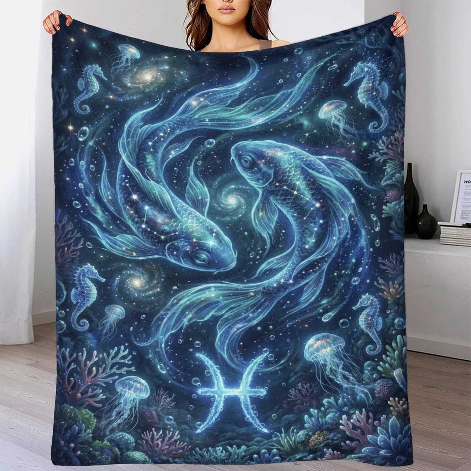 H3B8U2Y5 Pisces Zodiac for for Flannel Throw Blanket, Bedroom Nap Use