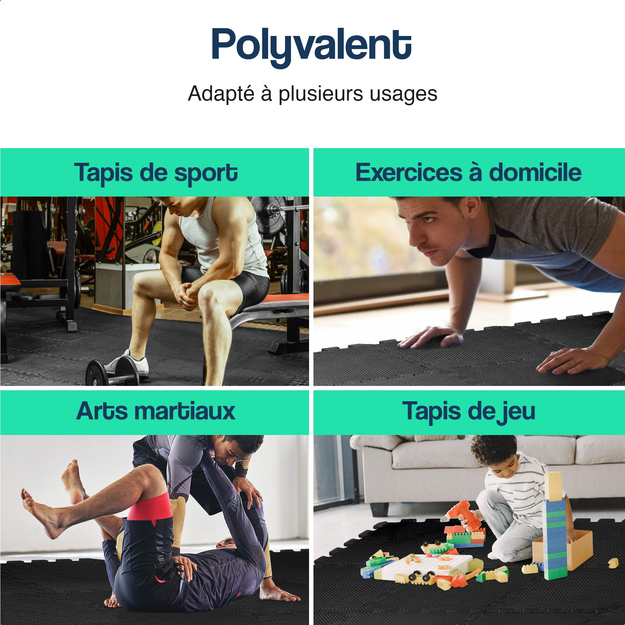 Hulser Tapis puzzle de fitness - 30 x 30 x 1 cm - Tapis de protection de sol pour salles de sport et maison - Pour appareils de fitness - d'entraînement