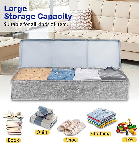 Miniatura 6 de boailydi Contenedores de almacenamiento debajo de la cama con tapa, contenedores de almacenamiento resistentes para debajo de la cama con asa