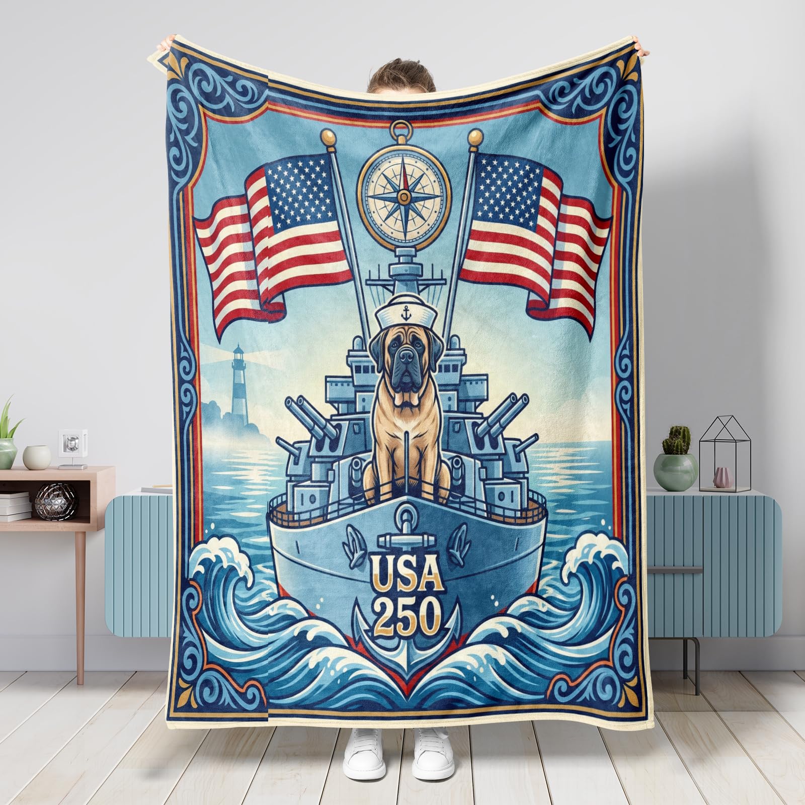 Couverture flanelle mastiff militaire bleu marine pour vos soirées cinéma au salon