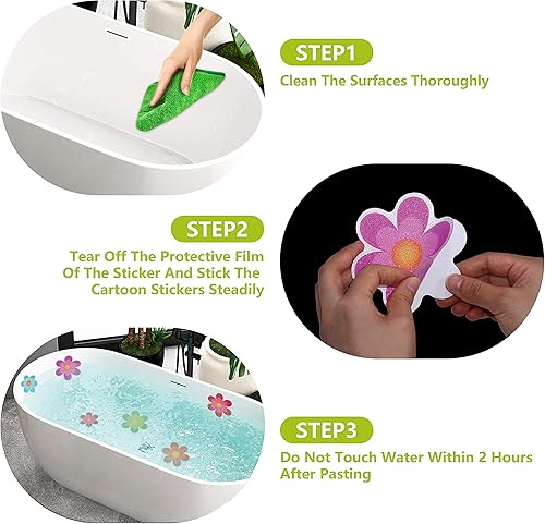 Miniatura 4 de Hebayy Paquete de 10 calcomanías antideslizantes con diseño de flores para bañera y ducha, resistentes al agua, con raspador adicional