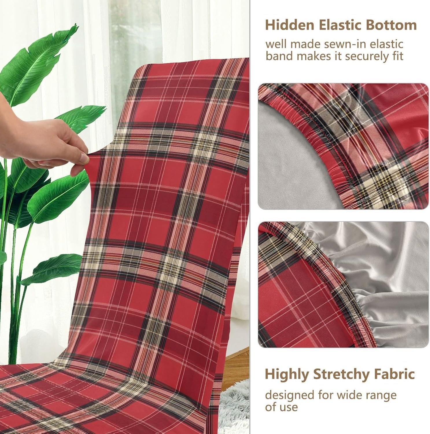 ALAZA Chair Covers for Dining Room, Red Tartan Print Plaid Stretch Chair Cover Sets Chair Protector Removable Washable for Ktichen Restaurant Hotel