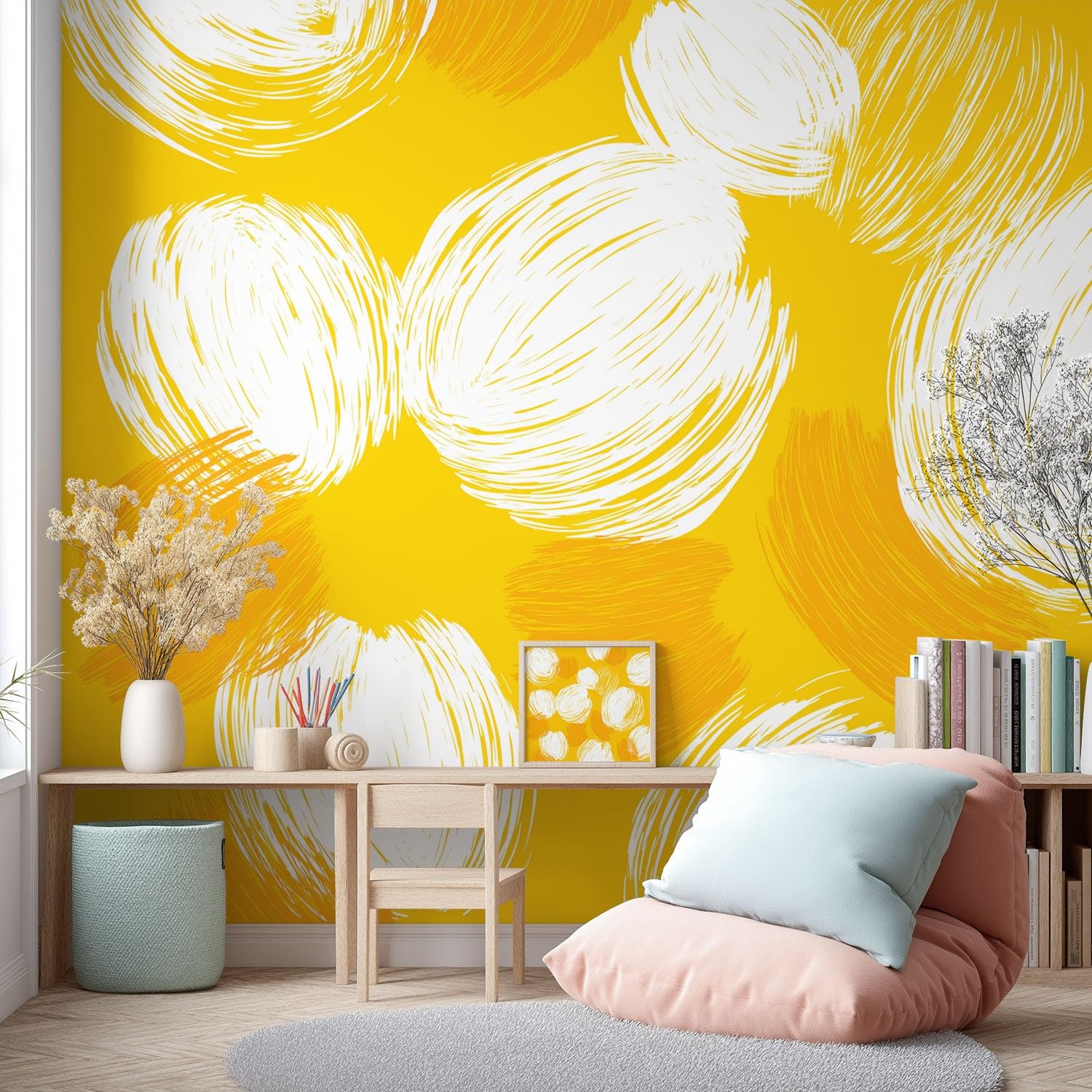 Pokój dziecięcy energetyczny, ciepły, minimalistyczny mural ścienny, rośliny, kwiatowa tapeta mural do salonu sypialni, biura dekoracja domu sypialni 274 x 254 cm
