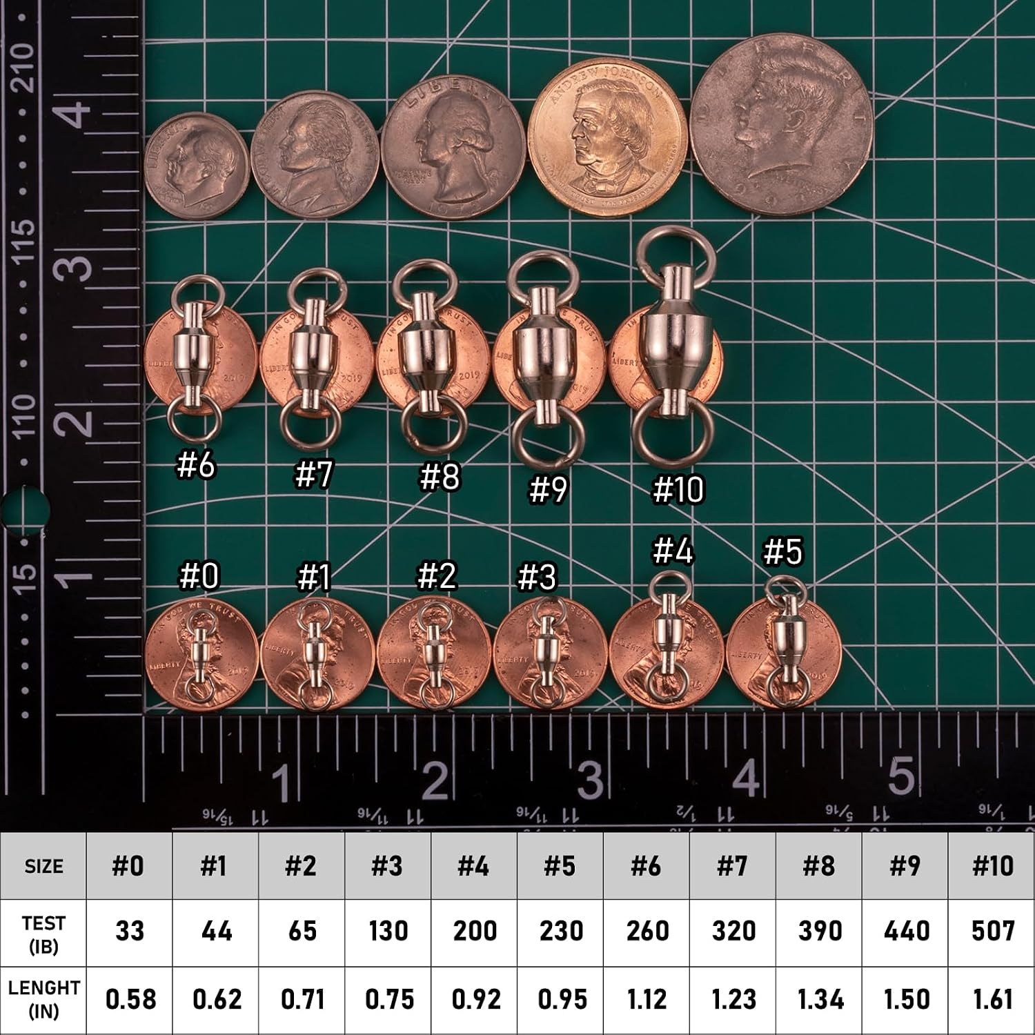 Dr.Fish 20 Pack Fishing Swivels, Ball Bearing Swivels Fishing Tackles, Copper Stainless Steel Solid Rings High Strength Barrel Swivels Saltwater Fishing Swivels