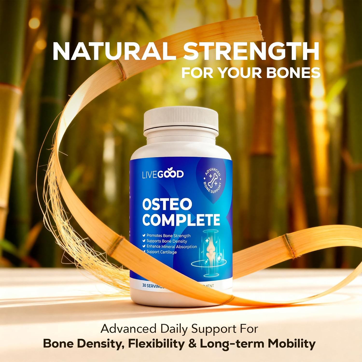 LiveGood Osteo Complete Bone and Joint Support with Highly Absorbable Calcium, Glucosamine, Eggshell Membrane, Boron and Silica for Bone Density, Flexibility and Mobility (90 Capsules)