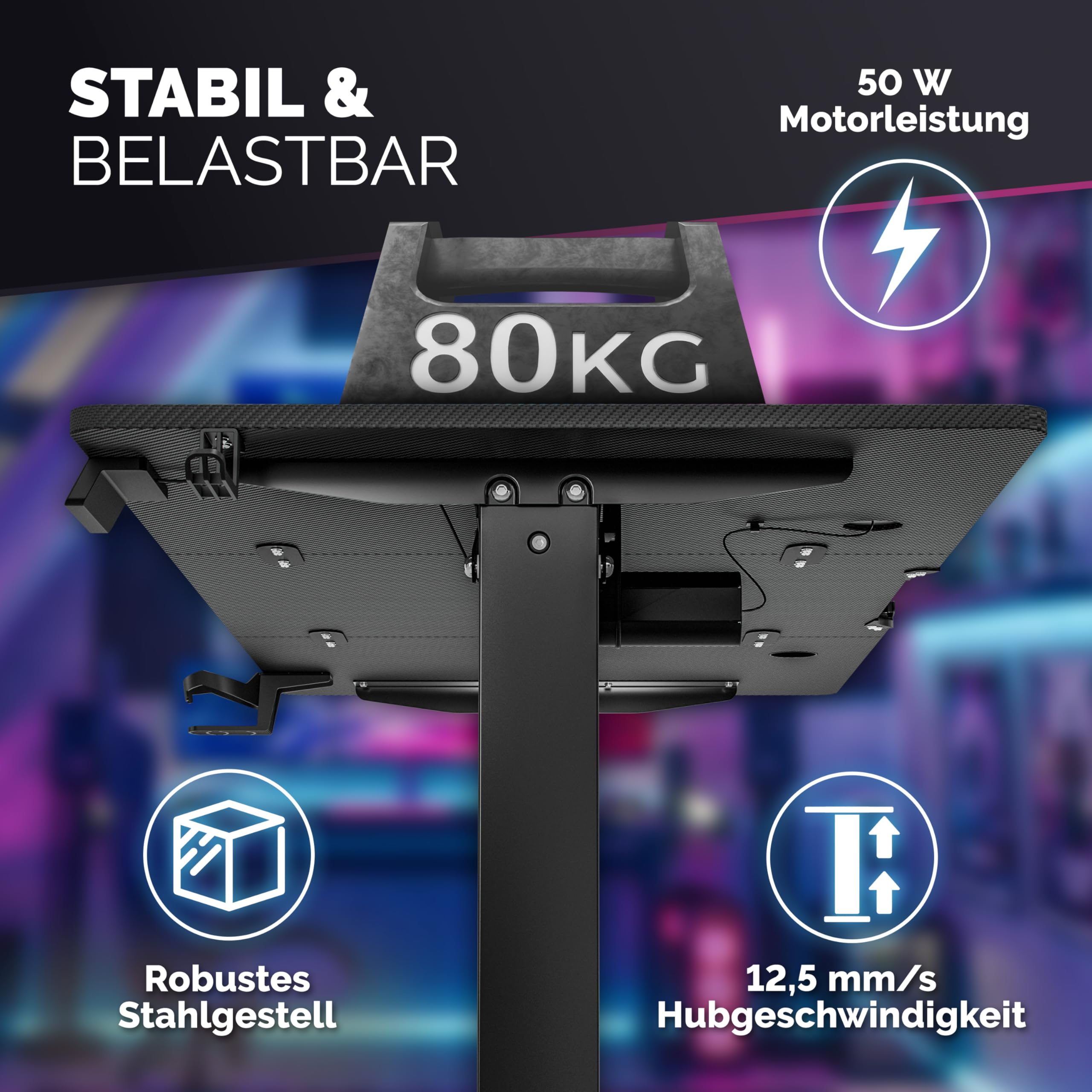 Casaria® Höhenverstellbarer Gaming Schreibtisch elektrisch 120 x 60 cm mit Wireless Charger & USB-C/A Anschluss LCD-Display Memory-Funktion 80 kg belastbar ergonomisch Gamer Carbon Optik