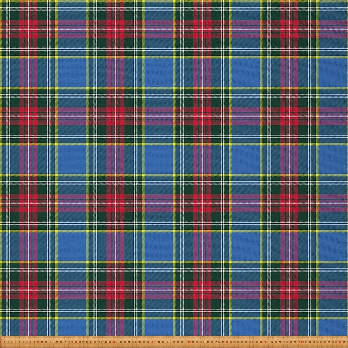 Check Plaid Upholstery Fabric for Chairs,Farmhouse Buffalo Check Outdoor Fabric by The Yard,Vintage Tartan Plaid Geometric Fabric for Upholstery and DIY Projects,3 Yards,(L276*W150cm) Blue Green