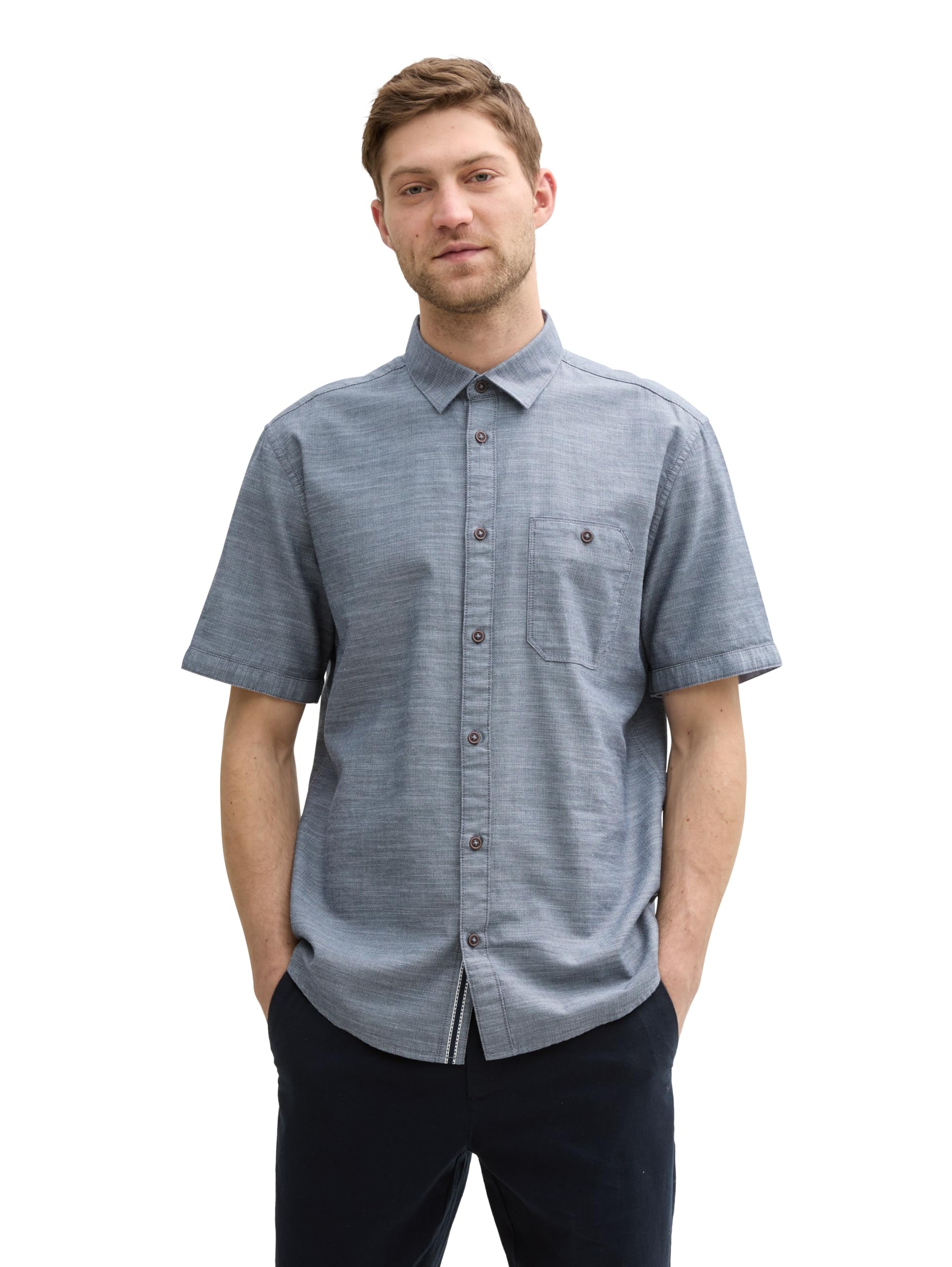 TOM TAILOR Herren Regular Fit Kurzarmhemd mit Brusttasche
