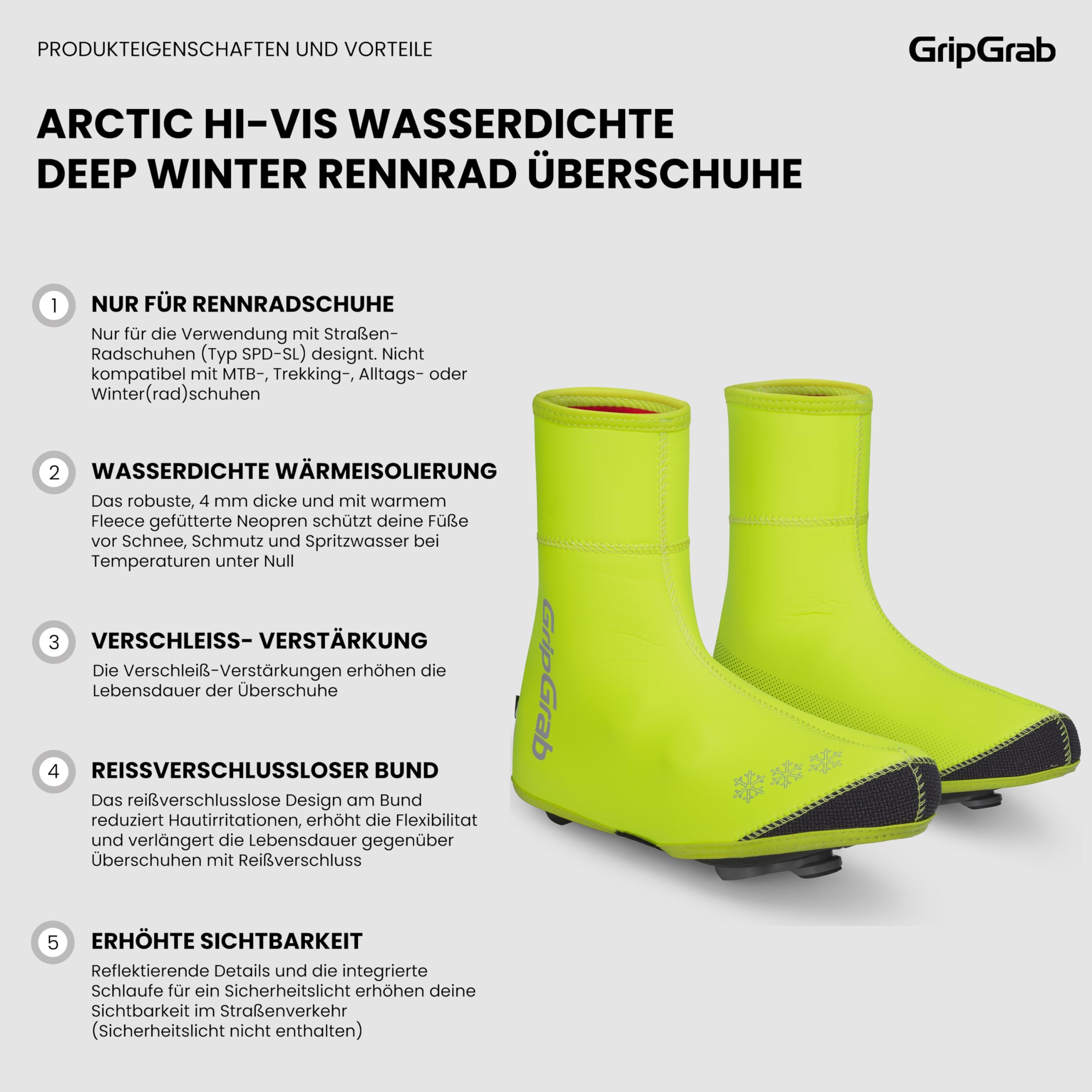 GripGrab Arctic Gefütterte Winter Rennrad Überschuhe Neopren Überzieher | Wasserdichte Schuhüberzieher mit Thermo-Fleece-Futter für rennorientierte Rennradschuhe, reißverschlussloses Design