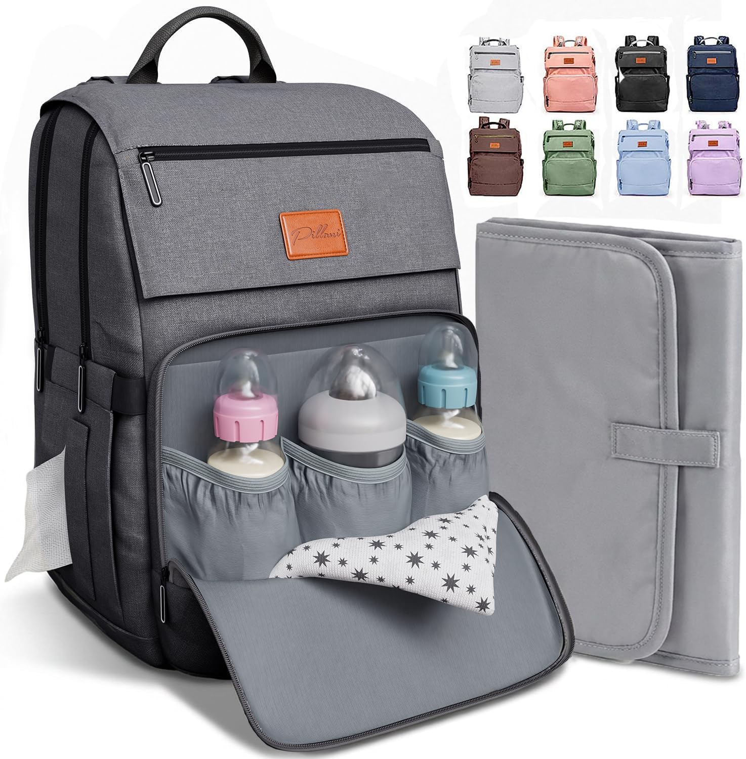 Pillani Baby Diaper Bag Backpack - Baby Bag for Girls & Boys, Large Waterproof Diaper Backpack - Baby Shower Gifts for Boys & Registry Must Haves - Travel Diaper Bags with Changing Pad - Newborn Stuff