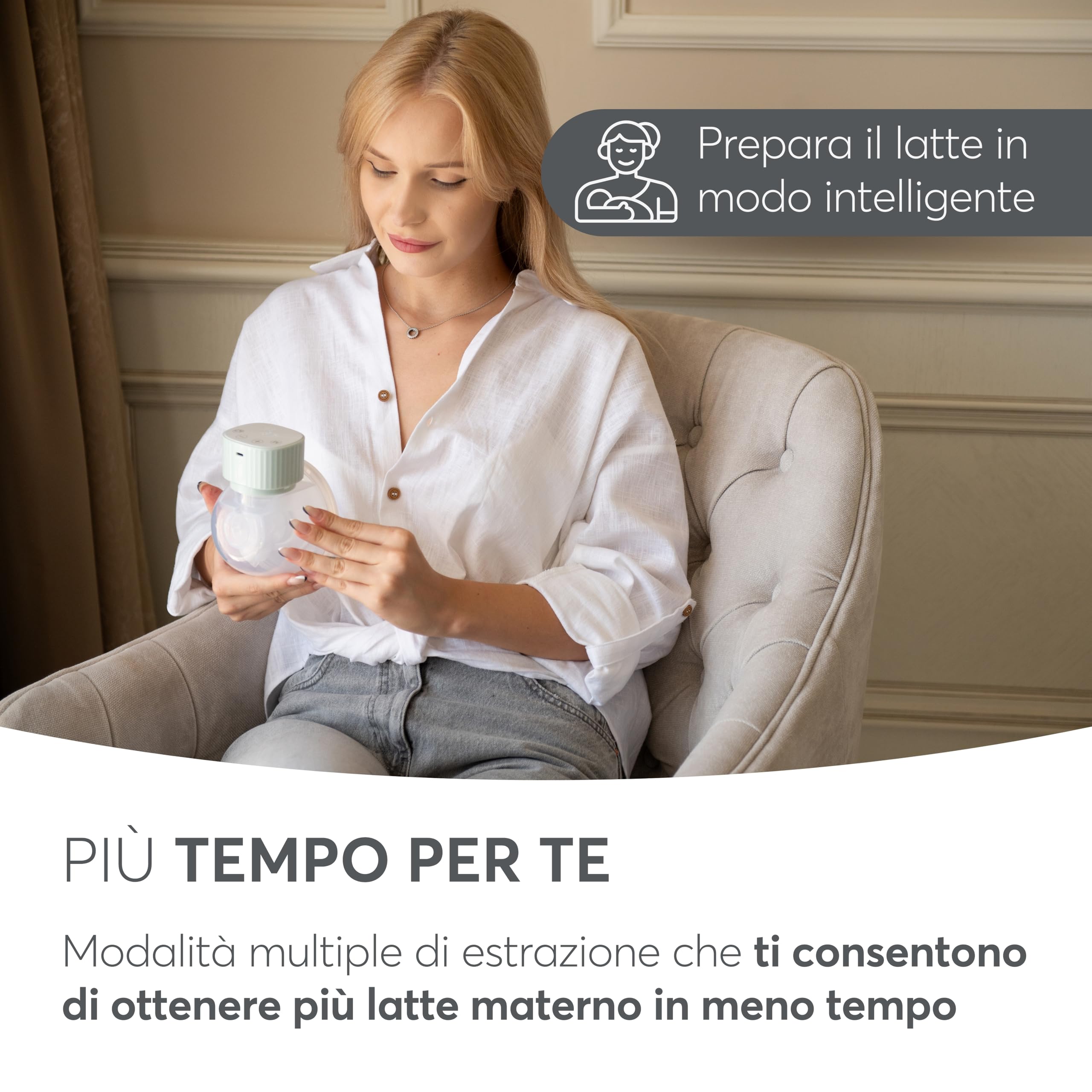 KikkaBoo Tiralatte Elettrico Indossabile Portatile NOA, Mani Libere, 3 Modalità e 9 Livelli, Schermo LED, Funzione Memoria, Facile da Pulire, Menta