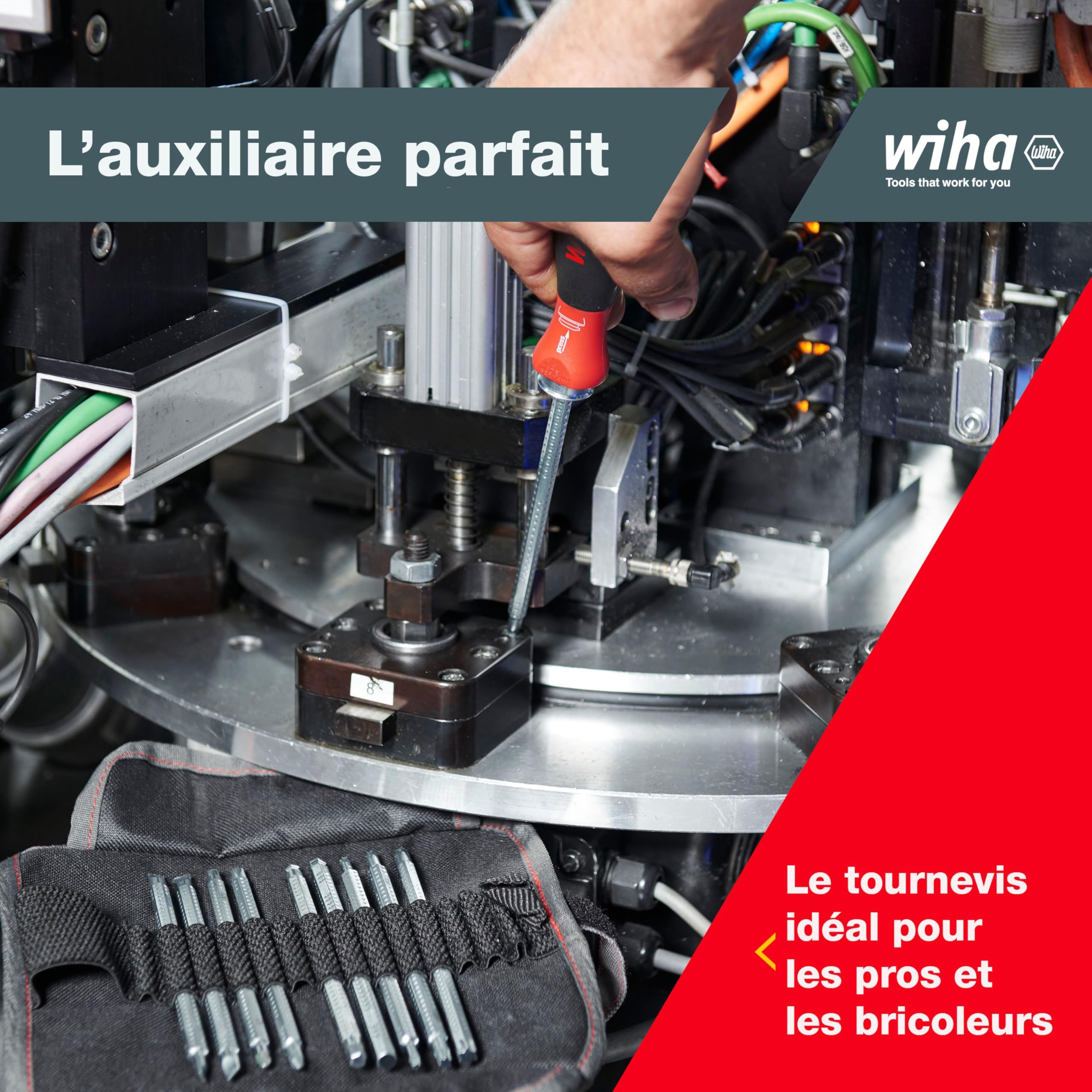 Wiha 3591 Lot de 11 Tournevis à fente/cruciforme/réversible | (03591) For recessed screws, hex, Phillips, TORX, slotted incl. roll-up pouch I screwdriver set