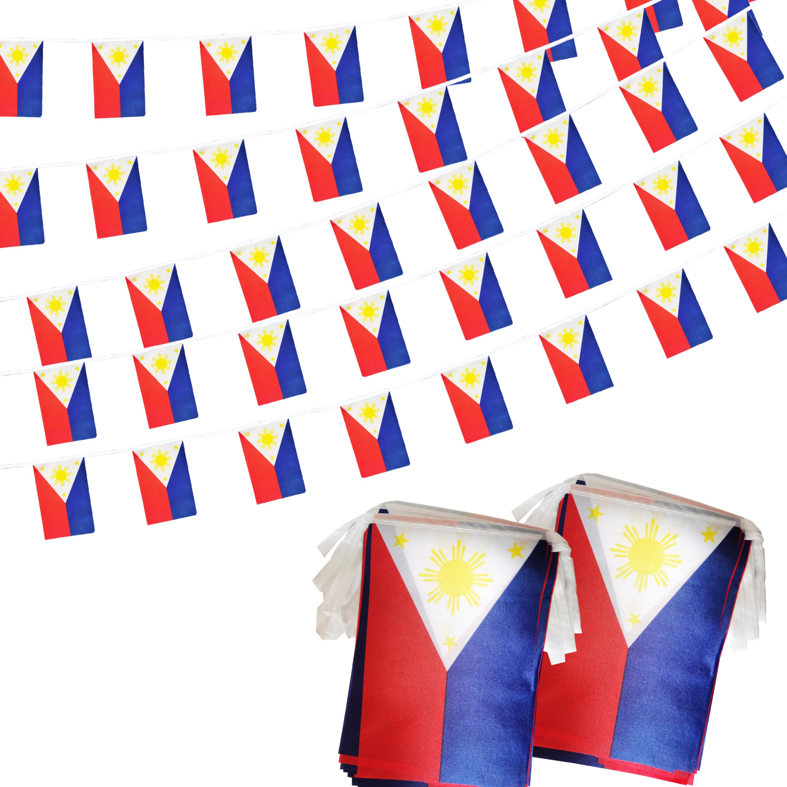 Philippines Filipino String Flag Pennant Banner, Small Mini Philippines Filipino Bunting Banner National Country Decoration for School, Party, Patriotic Festival, 66 Feet 60 Flags