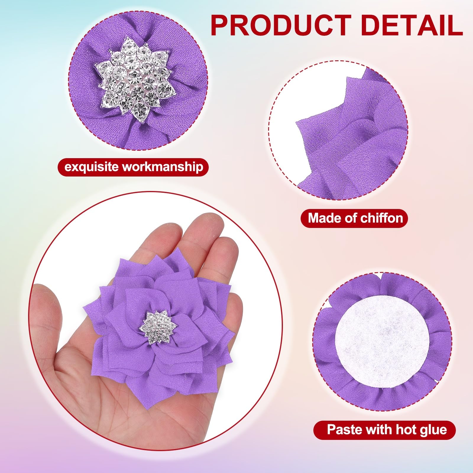 PATIKIL 3 Inch Rhinestone Pearl Chiffon Flower - Image 3