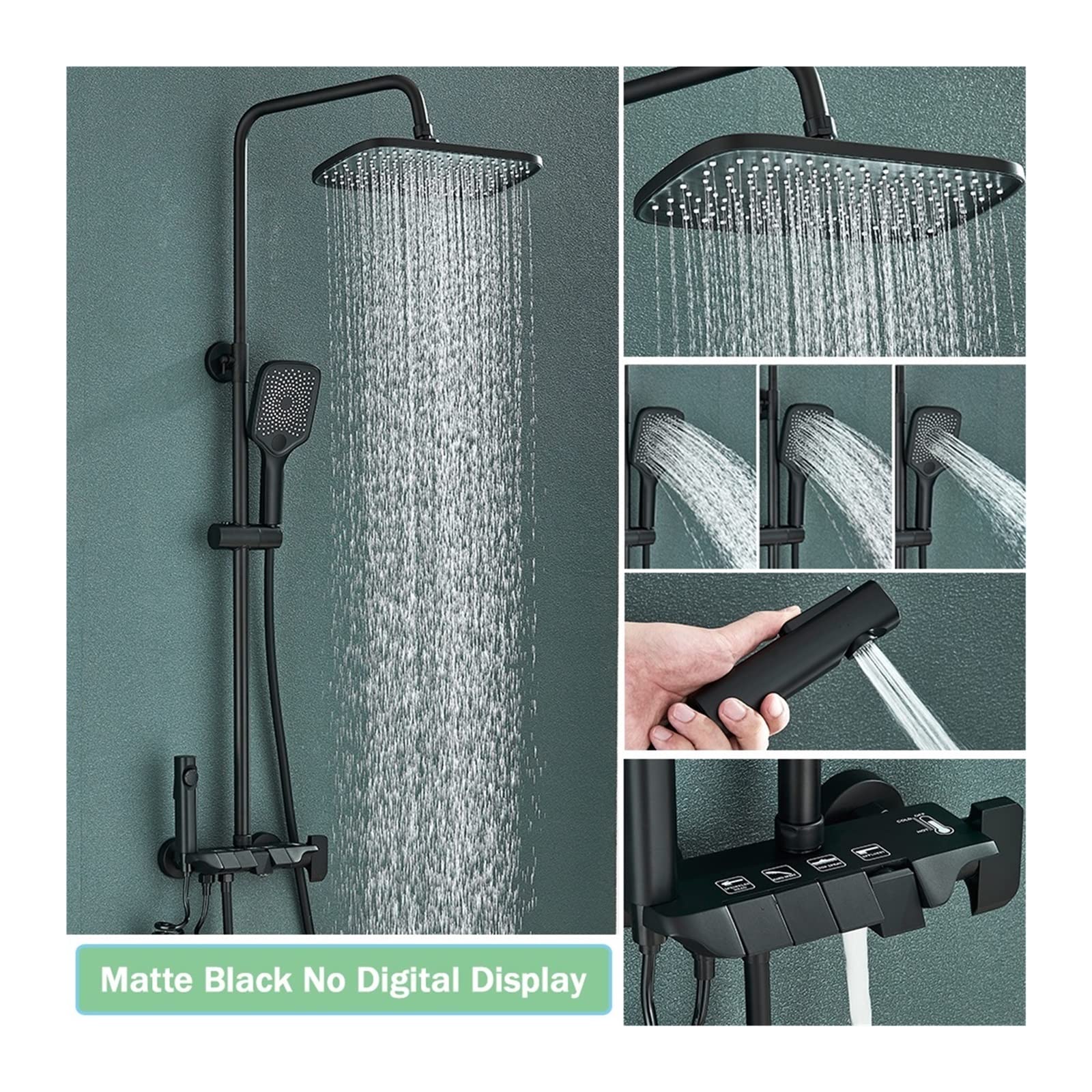 Duchas para baños, Grifo de Ducha Digital Inteligente Negro Estilo Piano, Sistema de baño, Grifo Mezclador Digital Gris, bidé, Ducha, para baño, Negro, sin Pantalla-1