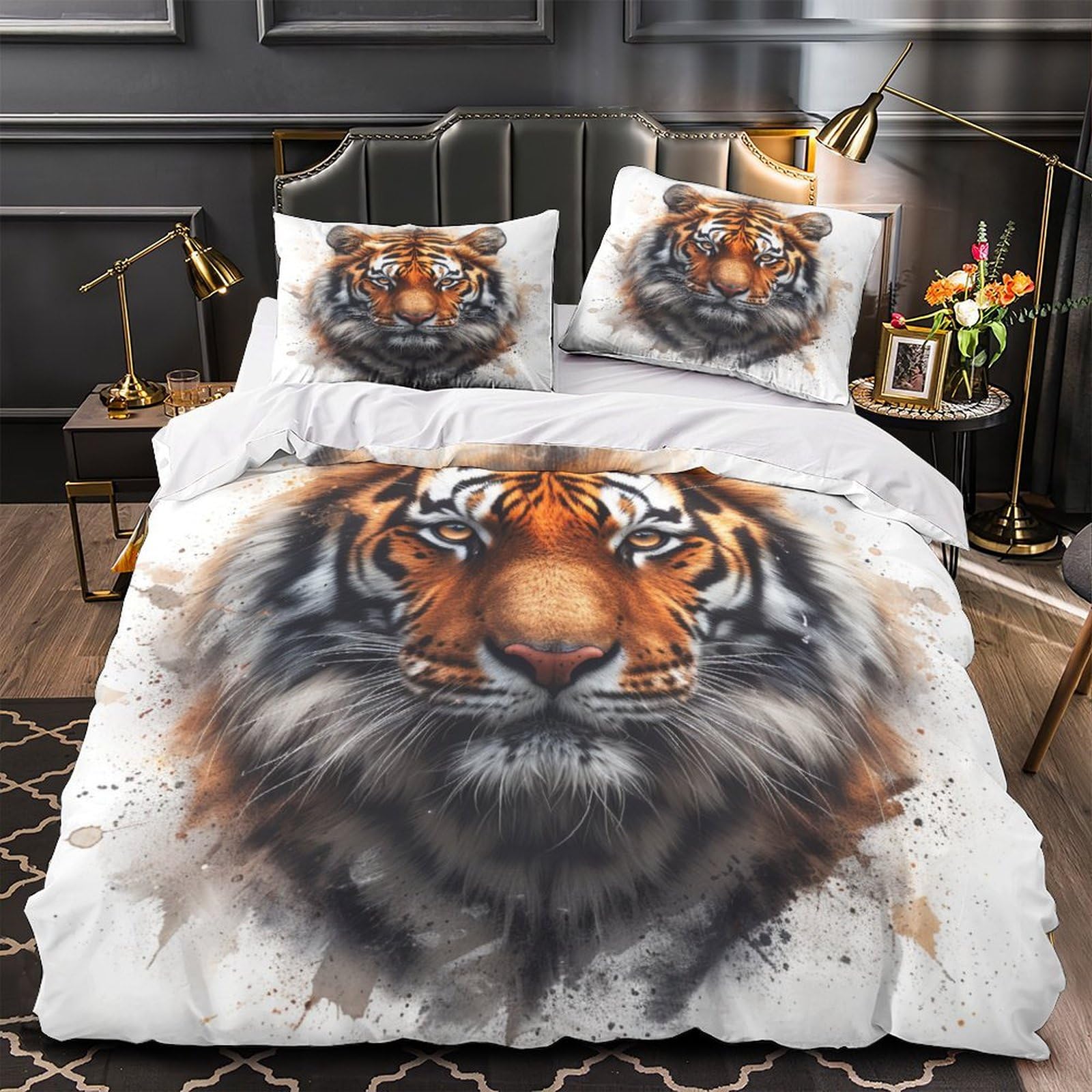 Stampato in 3D tigre Copertina Stampata Microfibra Disegnata Biancheria Da Letto Ipoallergenico Set 3 Pezzi,Double（200x200cm）, Per Ragazzi Adulti