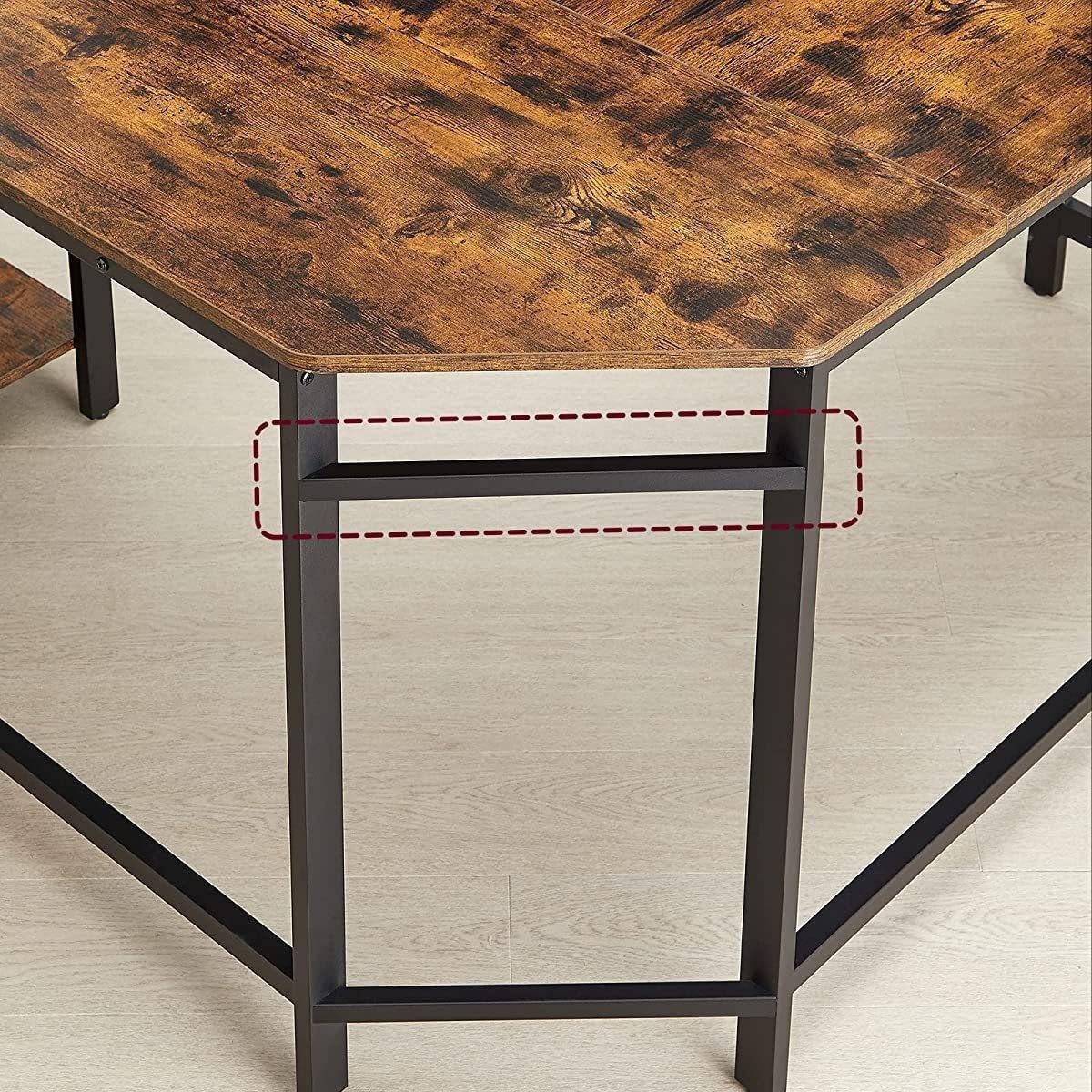 Scrivania Angolare Legno e Metallo Tavolo da Ufficio a Forma di L Postazione di Lavoro Salvaspazio per Casa Studio Professionale Design Industriale-Brown