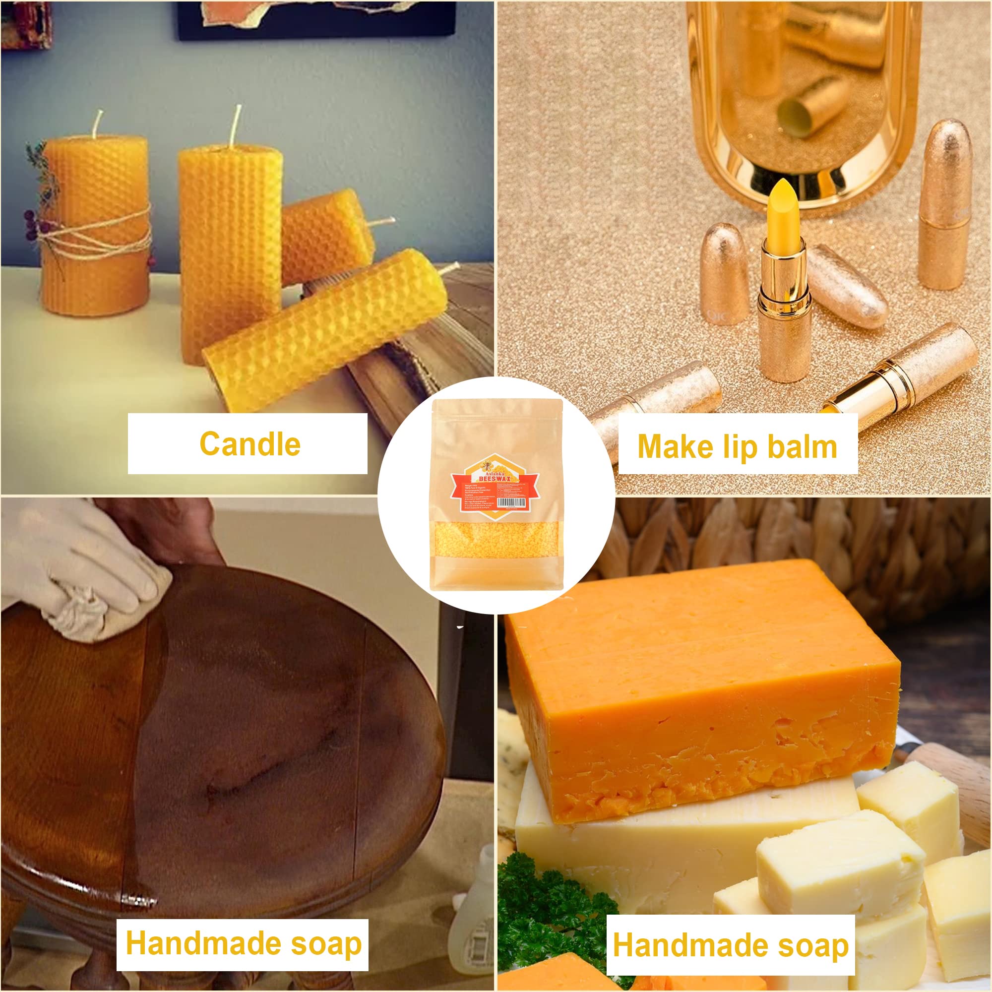 Aslanka Cera d'api, 1kg Cera d api per Cosmesi bio, 100% Pura e Naturale Pellet di Cera di Candela, Cera d'api Naturale e Pura Adatta per saponi, Produzione di Candele e Cura della Pelle/Legno