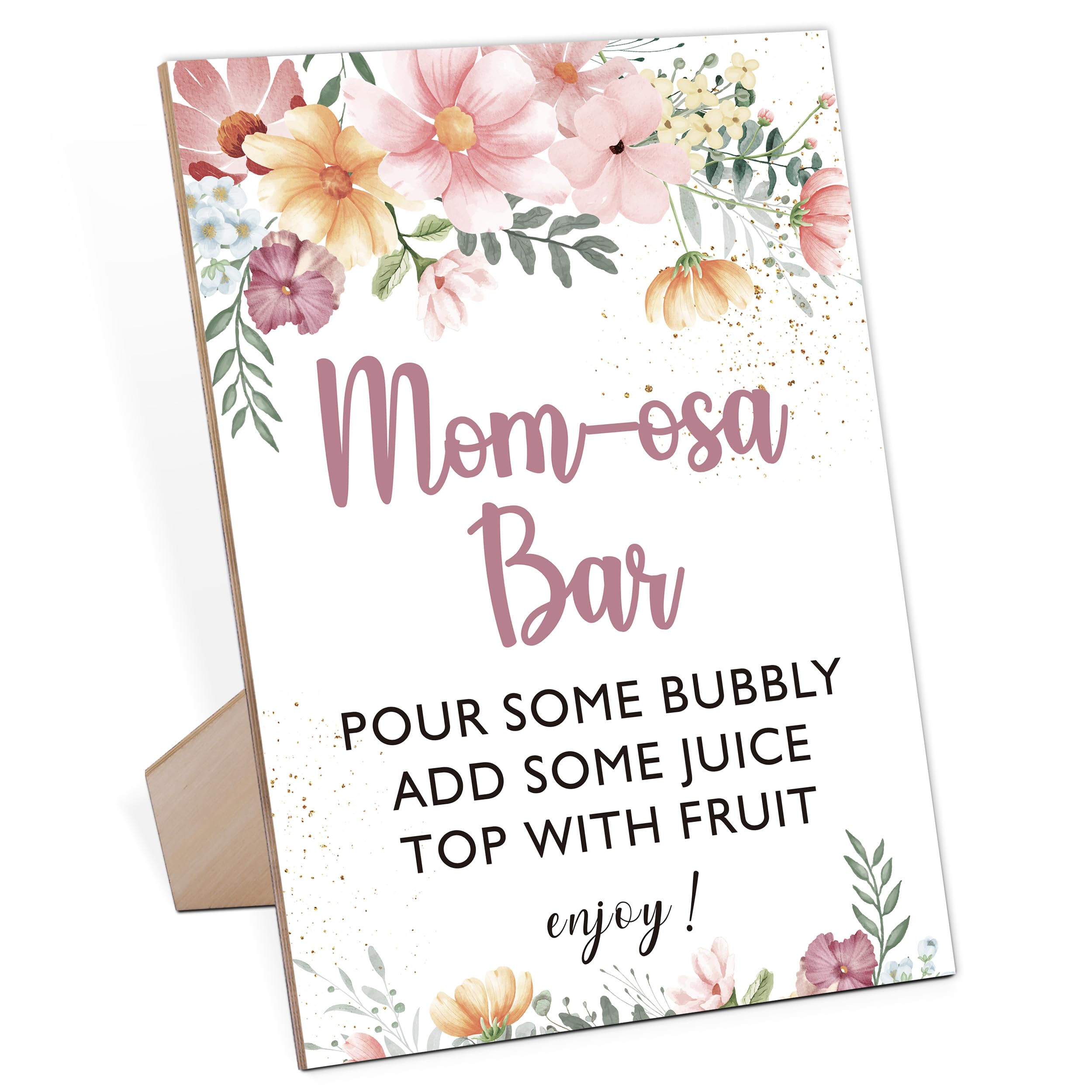 Mom-osa Bar Boho flower Baby Shower Sign,Wooden Game Sign With Stand,Baby Shower Decoration,Baby Shower Welcome Sign,Bar Decoration,Party Favors Supplies,Gender Reveal Decoration Ideas-14