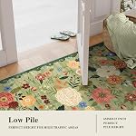 5x7 Rug de zone lavable pour le salon, Floral Non-dépliant Non-Étage & Easy Care Soft Low Pile Boho Sol intérieur Tapis pour salon Chambre Ferme Salle à manger Enfants Salle de jeux Maison Décor Rug Green