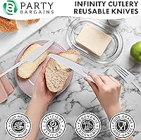 Vista 22 de Party Bargains Disposable Plastic Black Gold Cutlery Set, Infinity Modern Design Utensils, 40 Pack: 16 Forks, 8 Knives, 16 Spoons