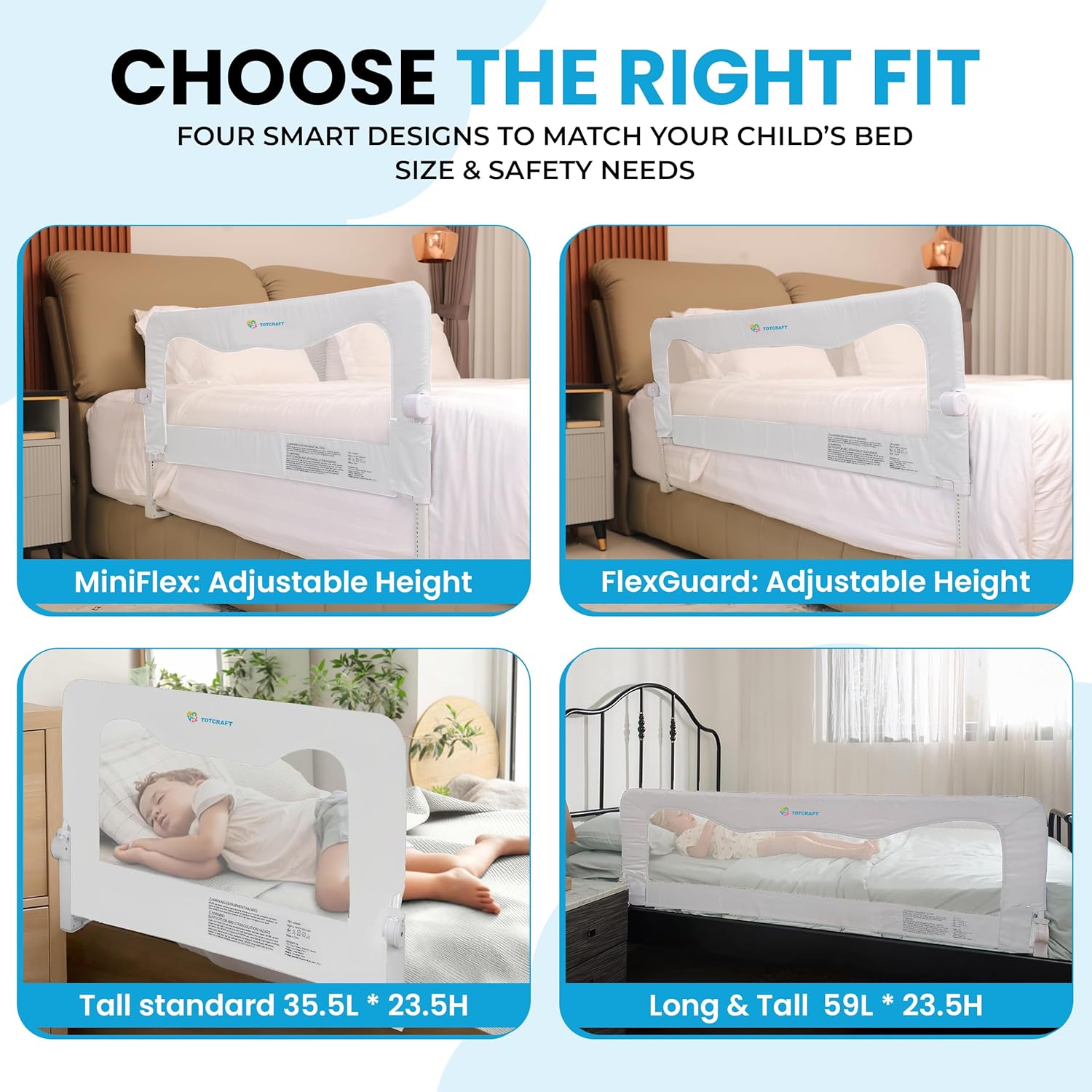 TotCraft Bed Rail for Toddlers & Infants – Universal Toddler Bed Rails for Twin, Full Size, Queen &King Beds with Thick Mattresses & Recessed beds - White 59W*23.5H (Pack of 1) White 59L* 23.5H (Fixed)