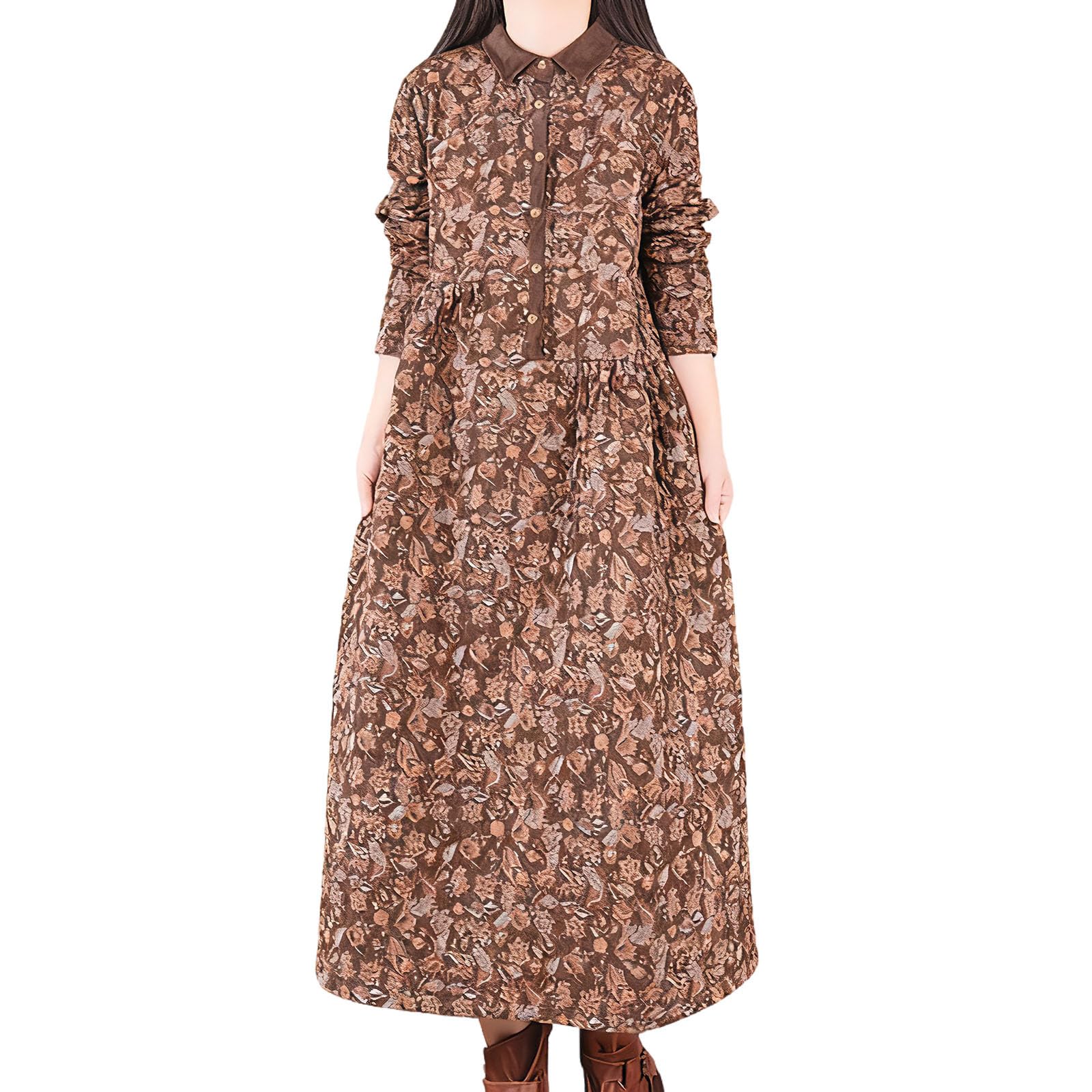 HAOLEI Abito da Donna con Stampa Floreale in Lino A-Line Mini Abito Lungo Contadino Maniche Lungo Floreale Vacanza Festa Copricostume Mare per la Primavera e L'Estate Confortevole e Traspirante