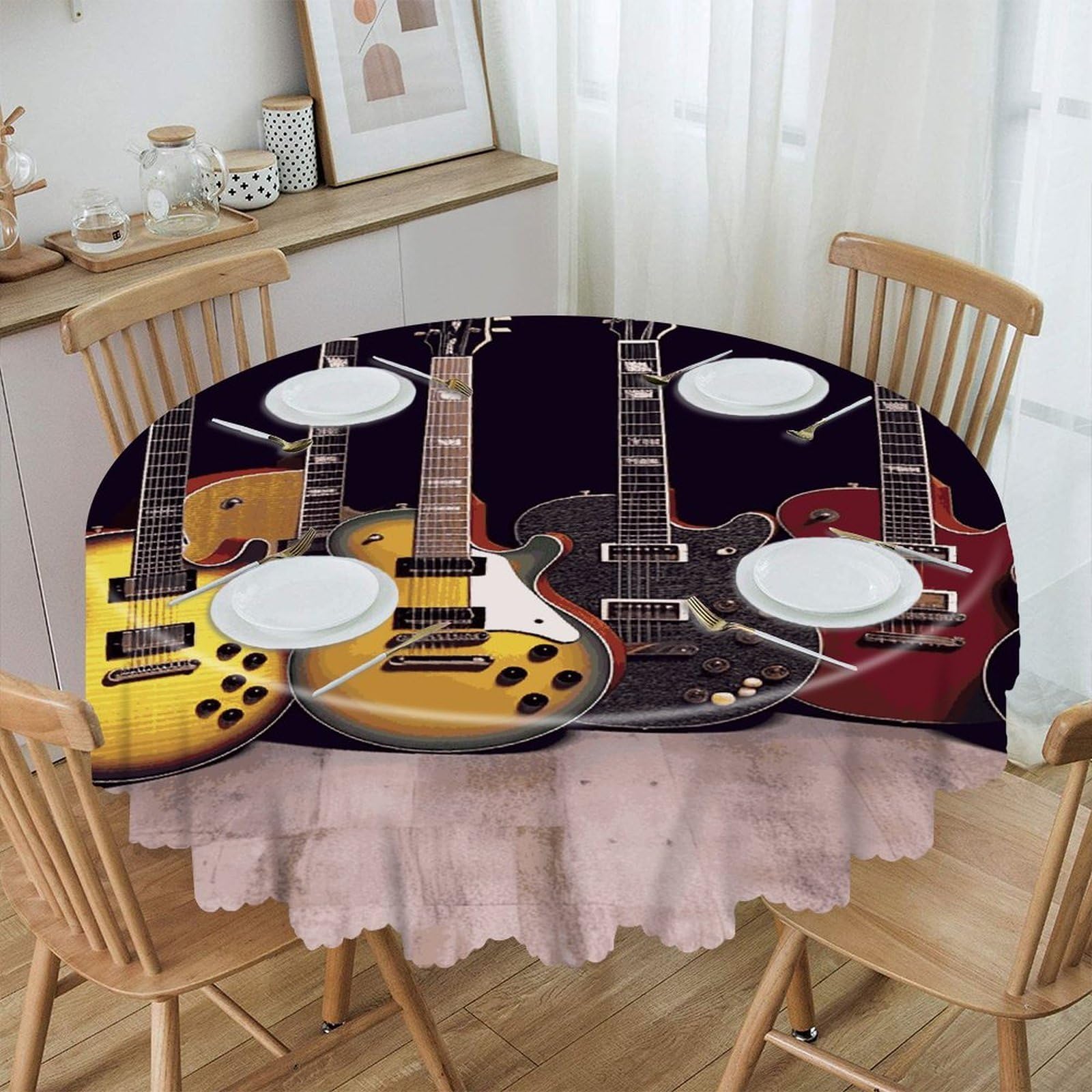 Btcowzrv Style Guitar Collection Polyester Round Tablecloth 59.84 Inch, Decorative Washable Table Cover, Table Cloth For Restaurant Picnic Indoor And Outdoor Dining