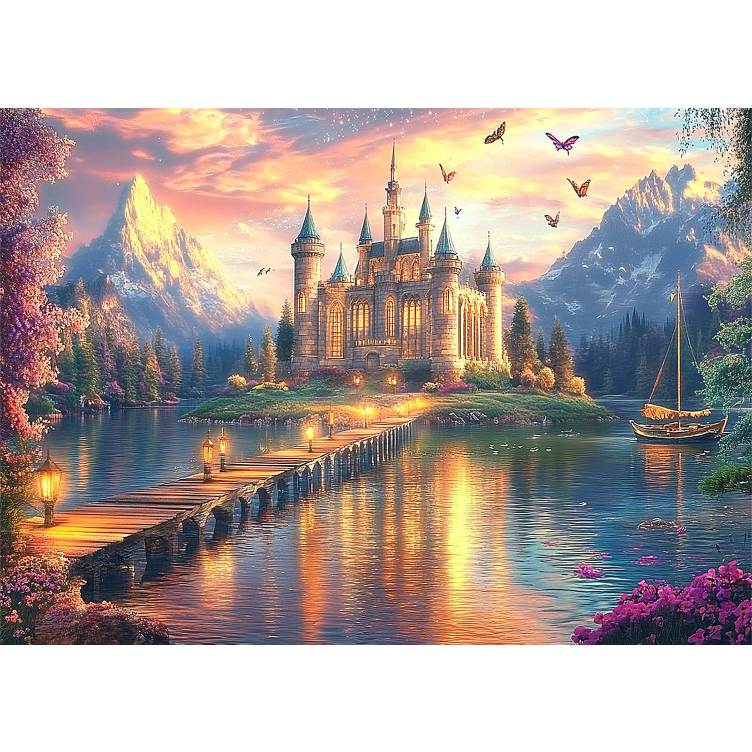 Yunlus Jigsaw Puzzles for Adults 1000 Pieces Impossible Hard Difficult Challenging Puzzle for Adults 1000pc Puzzles Sunset at Castle Town Mountain Peak Jigsaw Puzzle 1000 Pieces 28 x 20 inch