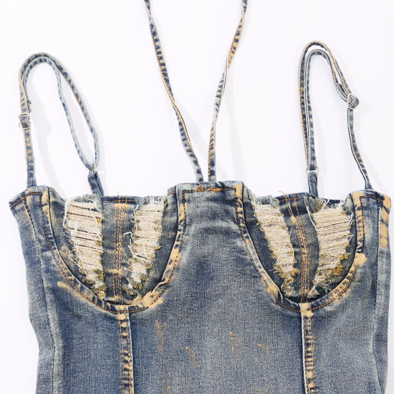 Damskie dżinsowe pajacyki z rękawami Sexy Bodycon Distressed Podarte paski Y2k Krótkie kombinezony dżinsowe
