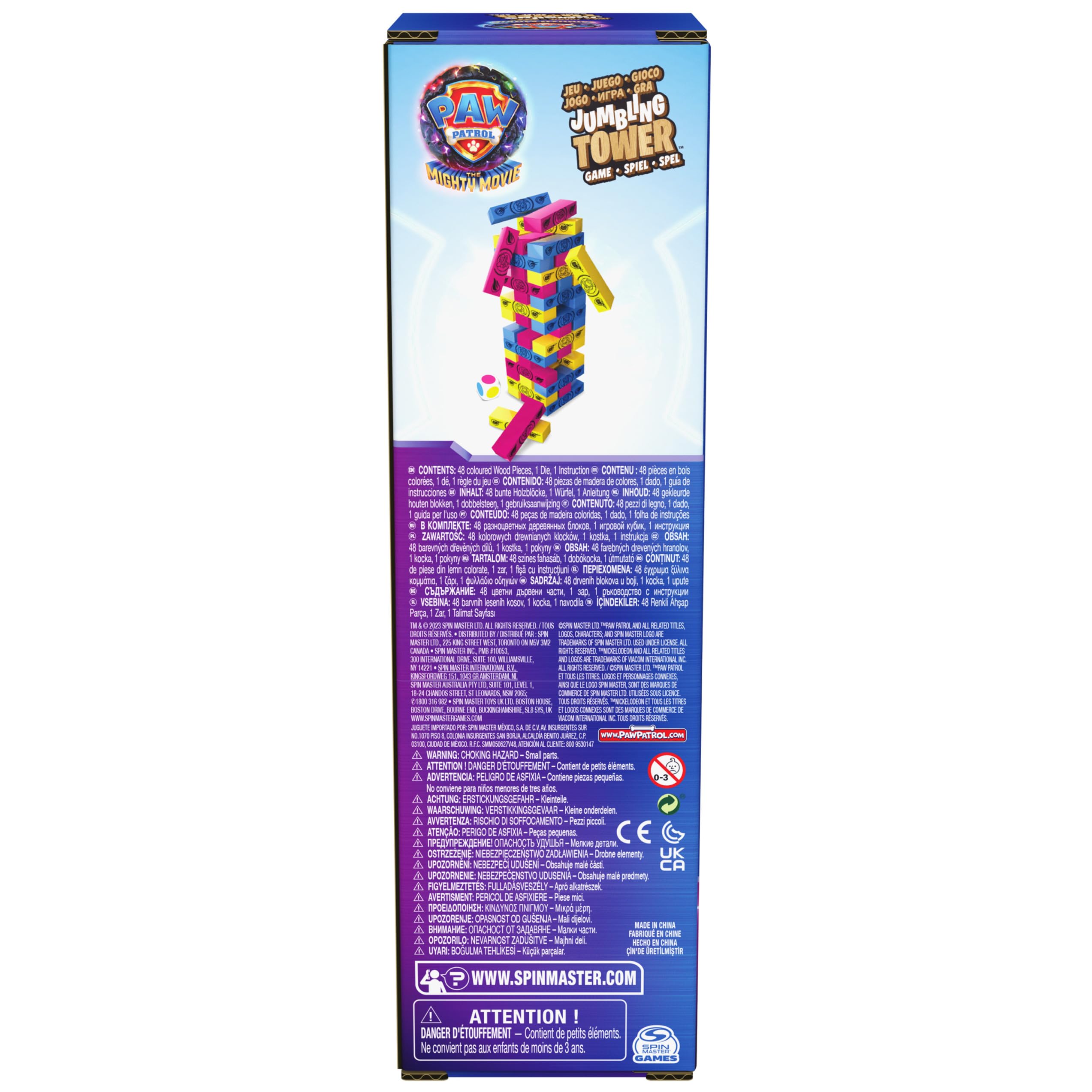 Wydawca Gry, Paw Patrol, Jumbling Tower Theme Paw Patrol: Super film, wielobarwne drewniane bloki, gry dla dzieci i dziewcząt, 4+ lat