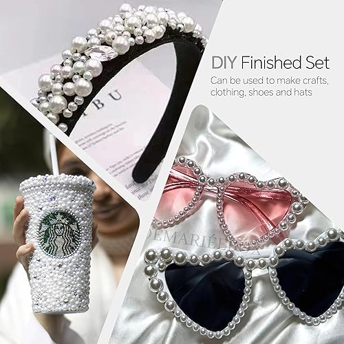 Miniatura 3 de Diamantes de imitación de perlas blancas de 5.64 oz con parte trasera plana para manualidades, tamaño mixto de 0.116 pulgadas a 0.394 pulgadas,