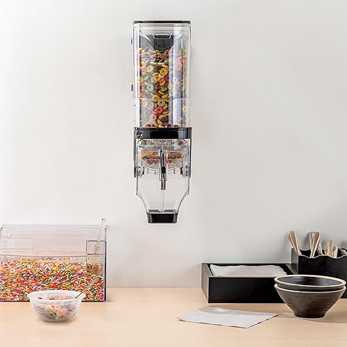Miniatura 6 de Restaurantware Dispensador de cereales de plástico de 3.5 galones montado en la pared, dispensador de caramelos, alimentos secos negros con soportes