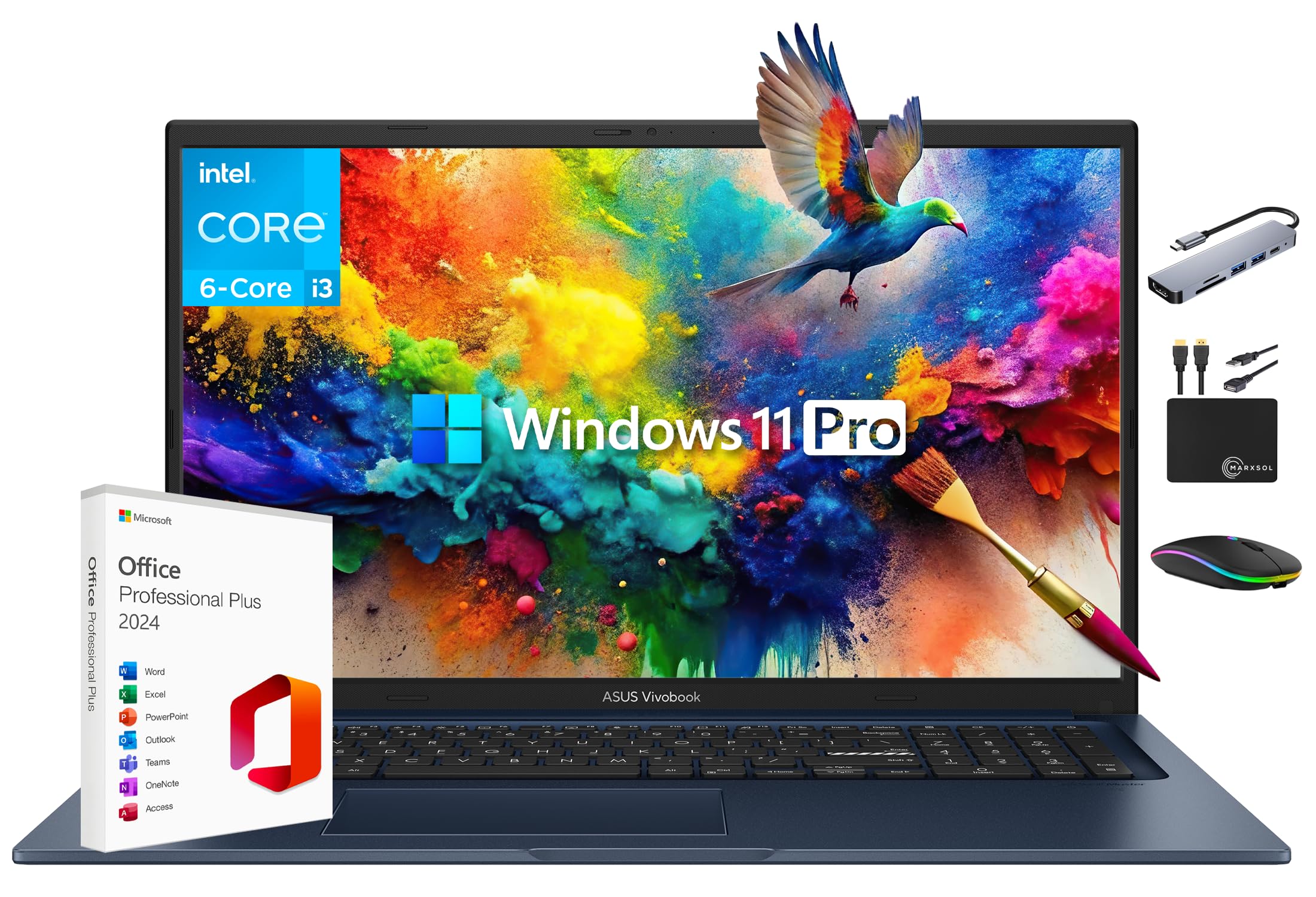 Vivobook 2025 17.3" FHD IPS Business Laptop, 40GB RAM, 2.5TB Storage (2TB SSD + 500GB Ext), 6-Core Intel i3 Processor, Lifetime Office 2024 Copilot AI, Wi-Fi 6E, MarxsolAccessory, Win 11 Pro