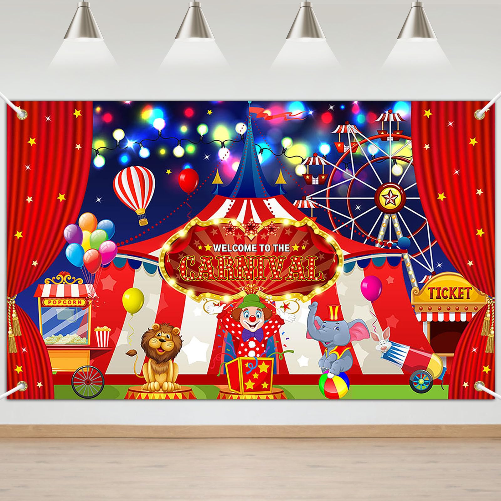 Avezano Circus Carnival Backdrop for Photography Welcome to The Carnival Banner Red Curtain Ferris Wheel Tent Theme Circus Party Decorations 70.8 x