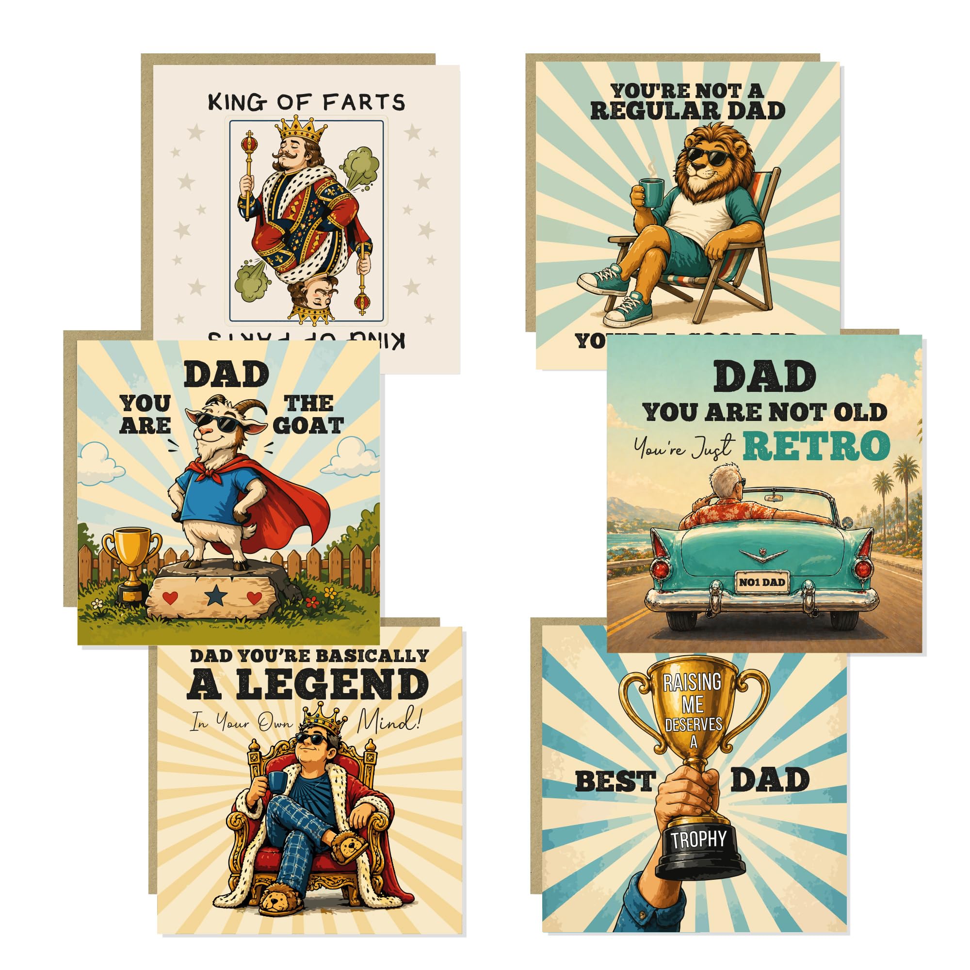 RED OCEAN Funny Dad Card Pack of 6 Hilarious Birthday Fathers Day Card for Dad Cheeky Rude Joke Card Unique Novelty Card from Son or Daughter With Kraft Envelope