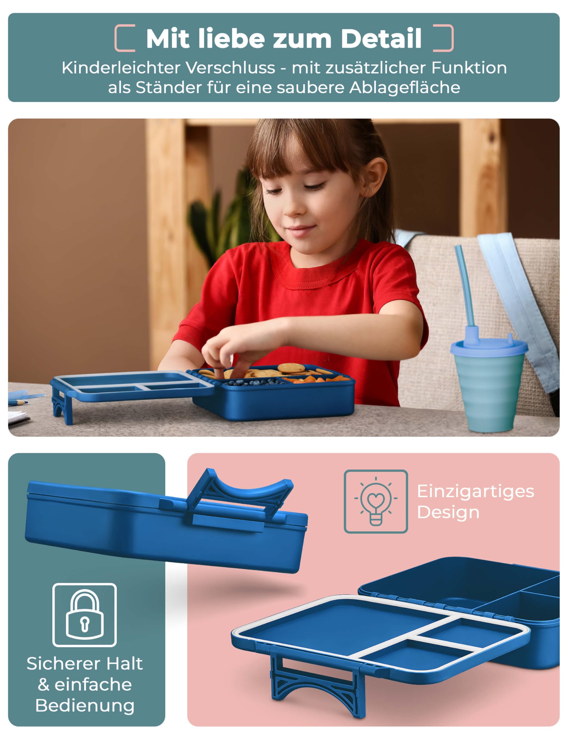 My Vesperbox – LIV - Bento Box Kinder - Made in Germany - Model 2026 - Bruchsicher - Biobasierend - Auslaufsicher & Unterteilt - BPA Frei - extrem robust - Lunchbox – Brotdose mit Fächern - Jausenbox