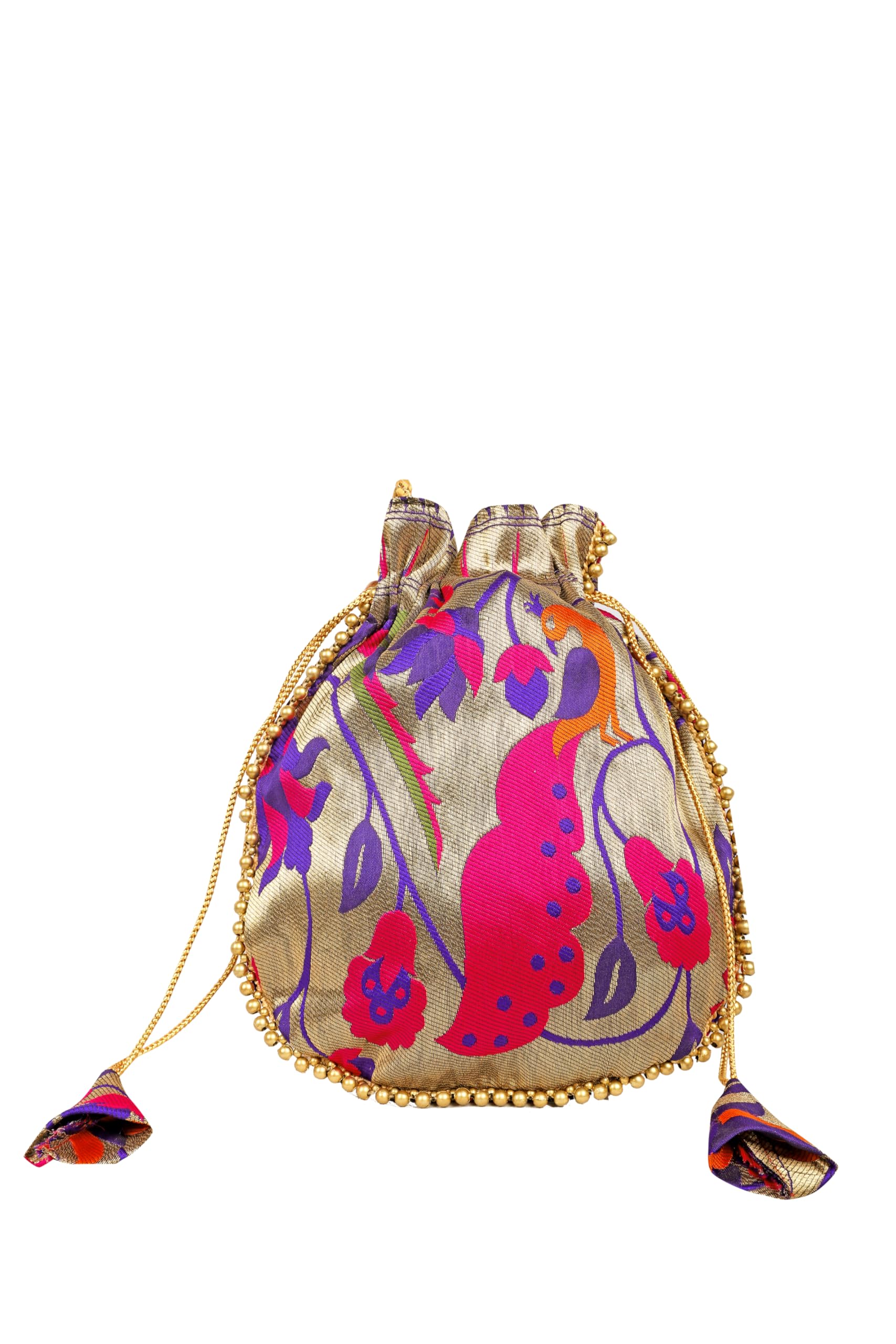 Kalubhar womens Fashion Silk (Paithani) Batwa Bag Jacquard with Lace Border work Comes with the Moti Handle Wristlets Ethnic Potli (B0D9P352RR) Amazon Price History, Amazon Price Tracker