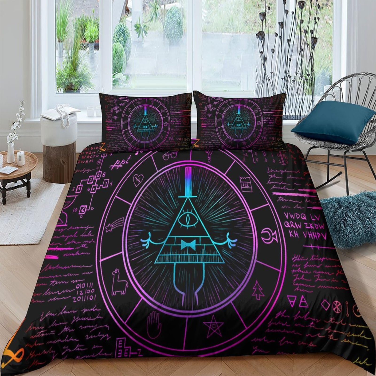Ctjqhvkz Style-7 3D Printed Mystic Symbol Fitted Sheet Microfiber Soft Breathable Neon Geometry Mattress Cover For Bedroom Dorm Decor Single（135X200cm）