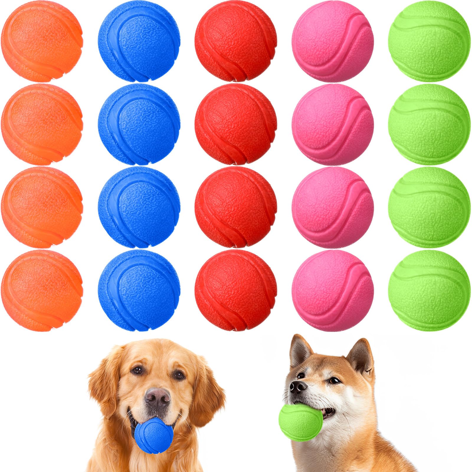Jenaai 20 Pcs Indestructible Dog Toy Balls for Aggressive Chewers Chew Resistant Solid Rubber Bouncy Ball for Teeth Cleaning,2in/5cm Diameter(Colorful)
